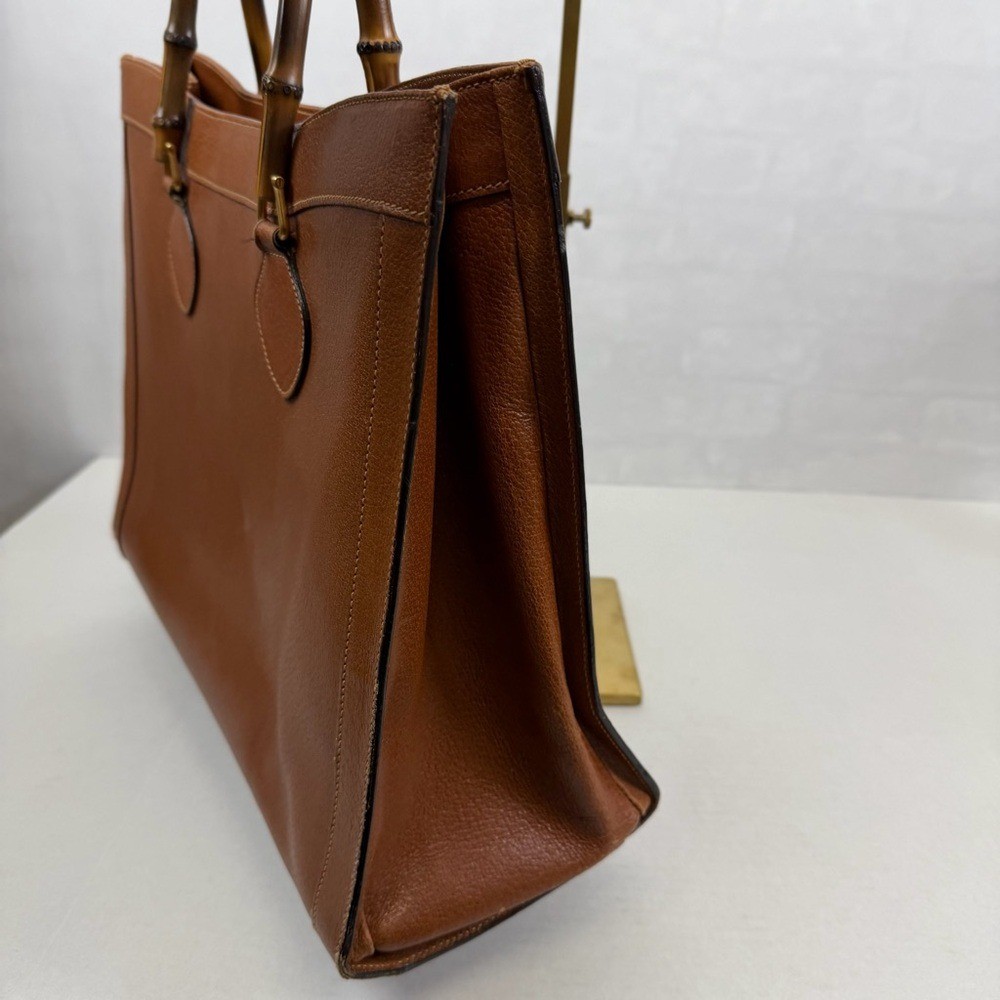 Gucci Vintage Large Bamboo Handle Leather Tote Bag Brown Diana Bag