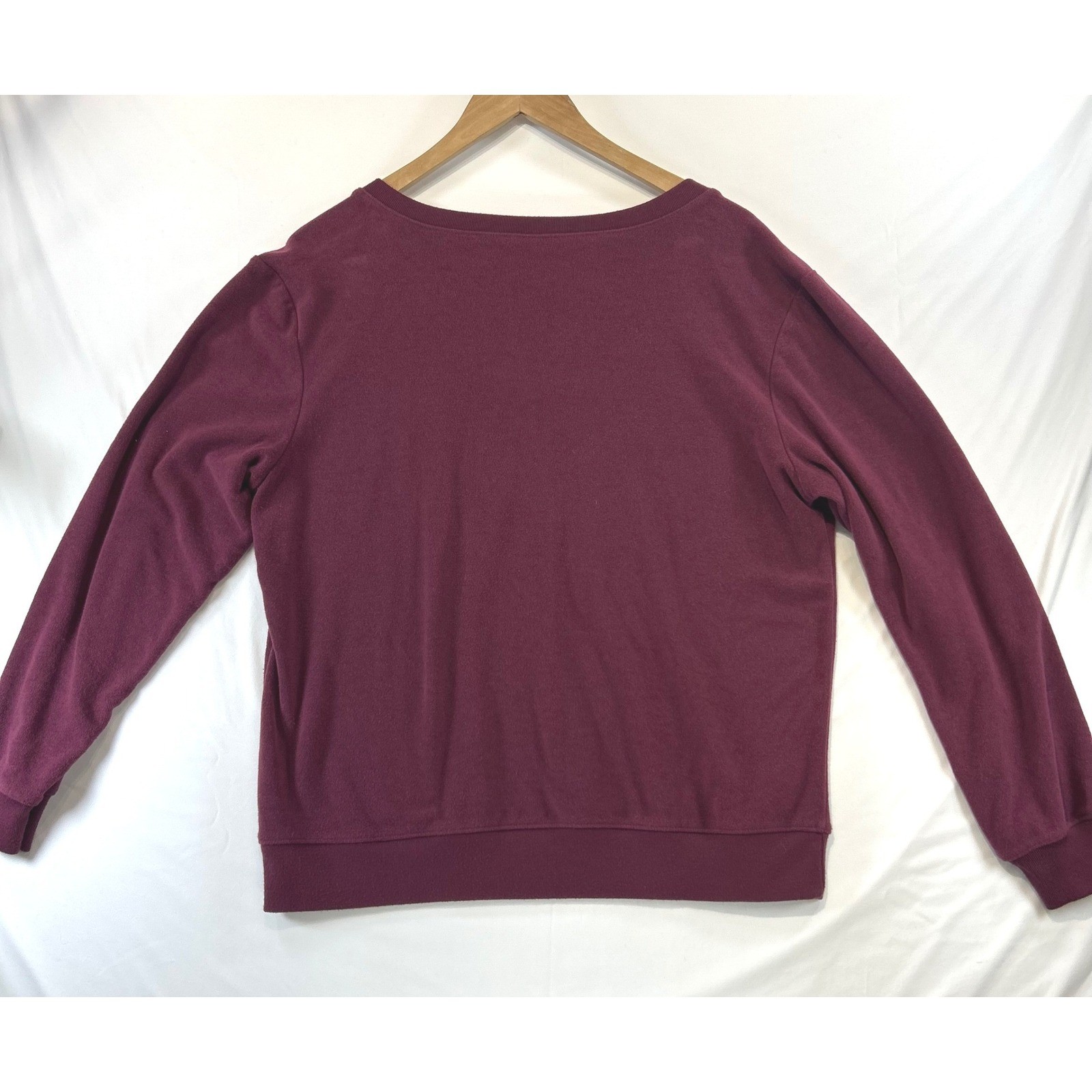 Softies Cozy Minimalist Lounge Set Large Wide Leg V-Neck Two Piece Burgundy