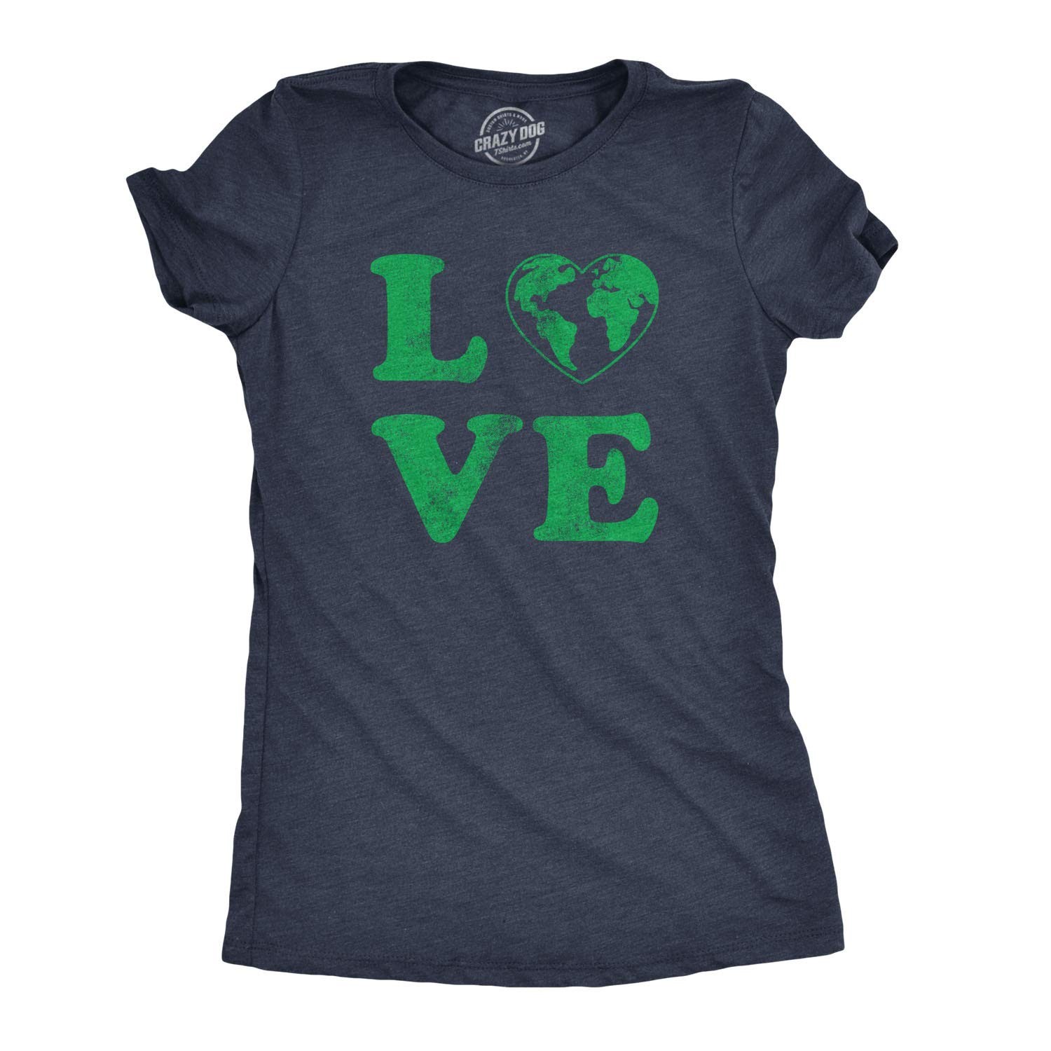 Womens Love Planet Earth T Shirt Cute Medium, Heather Navy –