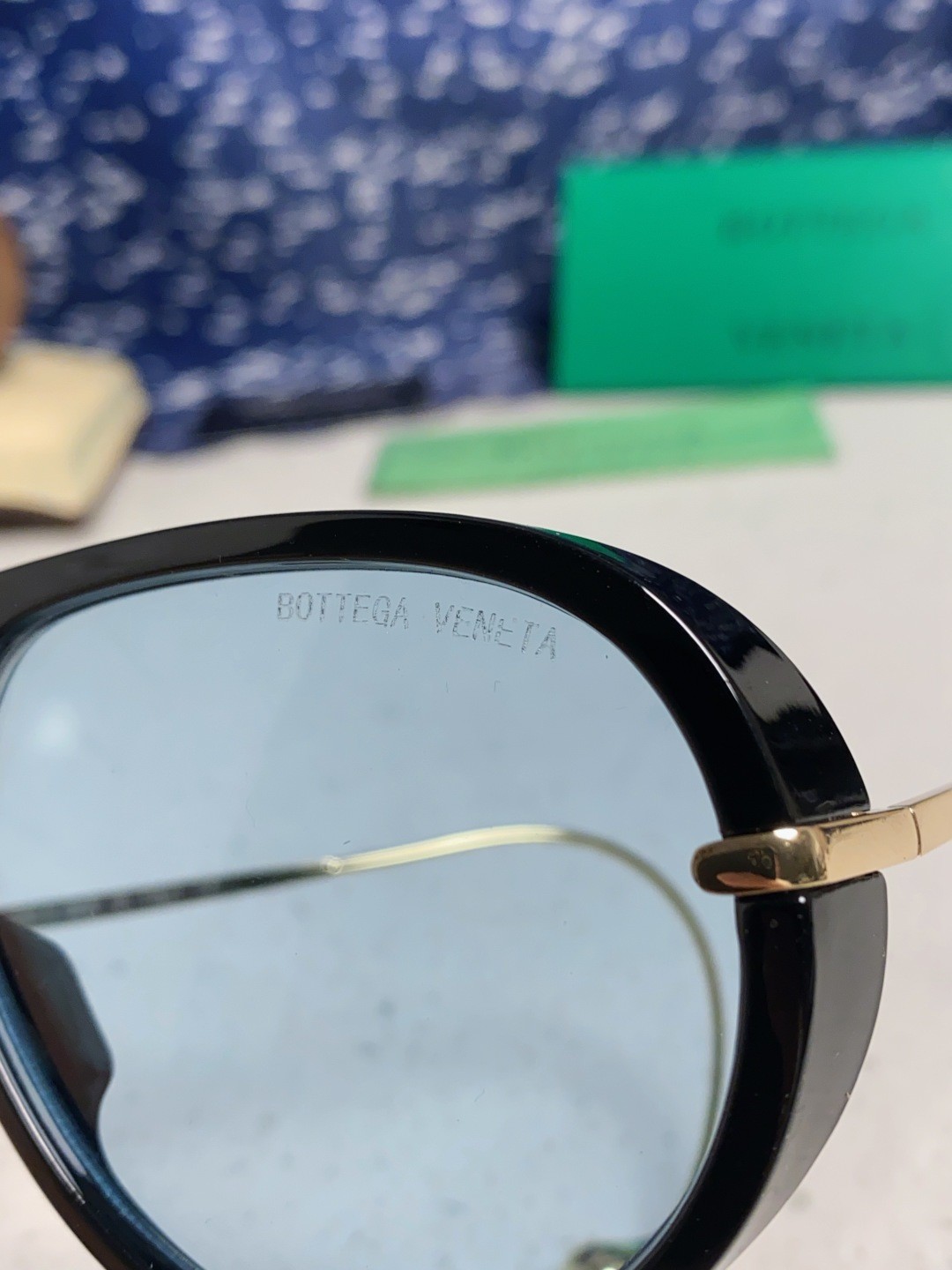 Bottega Veneta BV1273S Sunglasses Black Frames Blue Lenses 63-12-175
