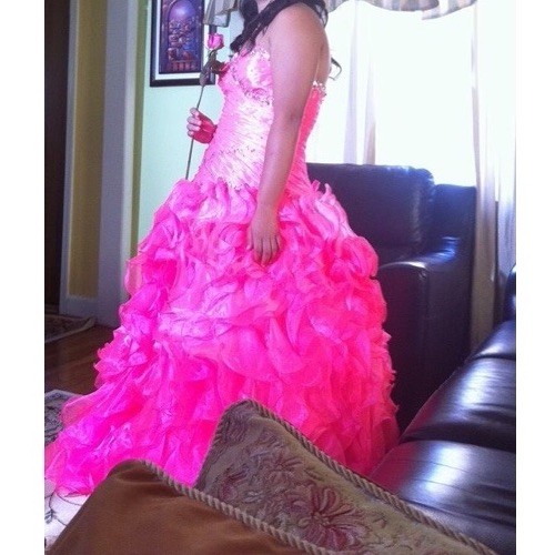 Tiffany Designs Hot Pink Strapless Ruffled Balled Gown
