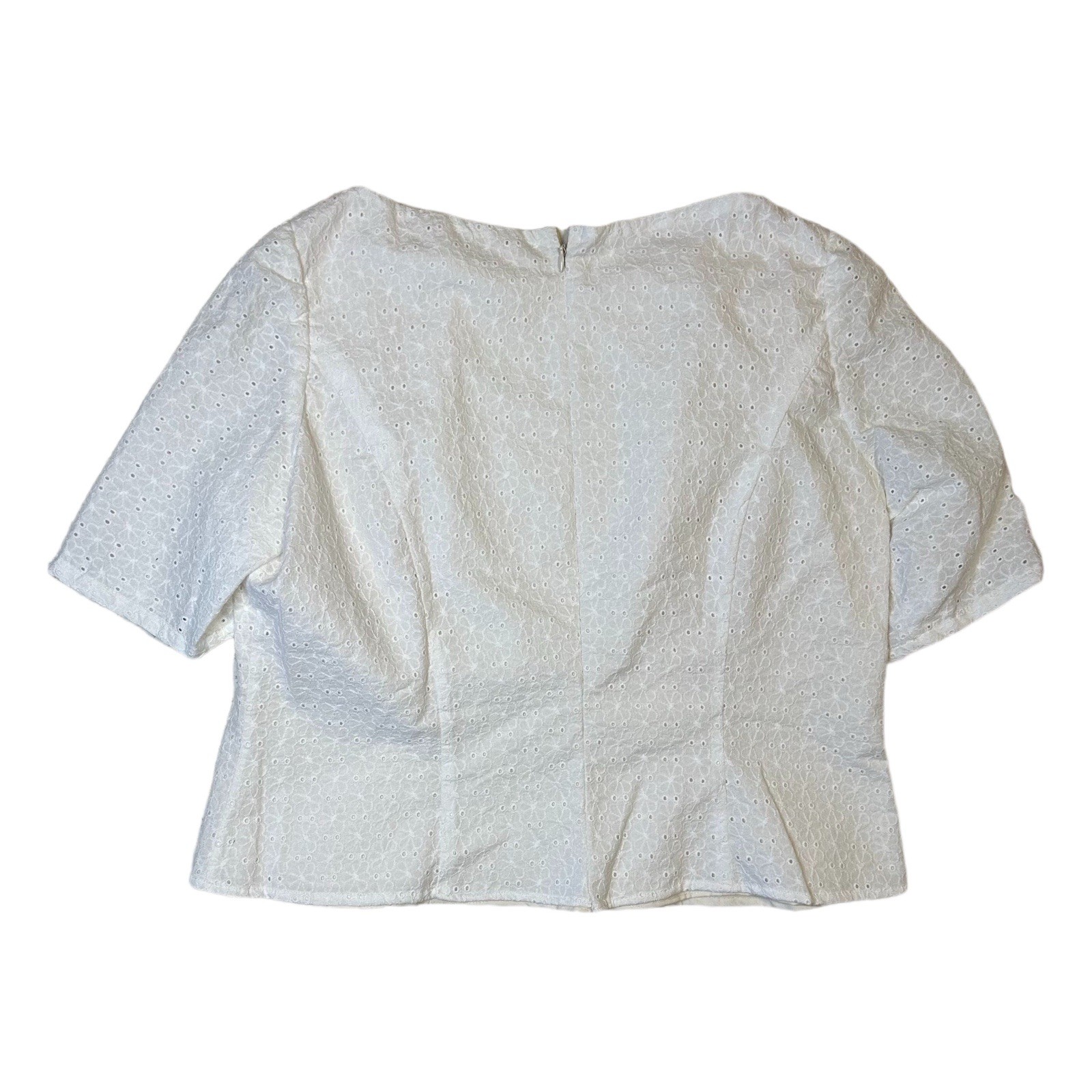 Handmade Floral Embroidered Eyelet Zip Up White Blouse Cottage Preppy Romantic L