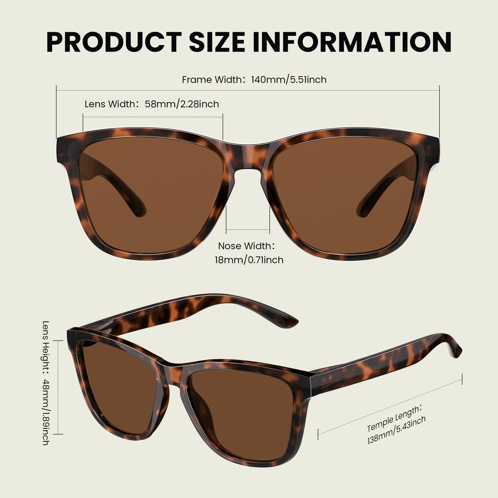 Reglaaly Polarized Retro Trendy Sunglasses Medium, A01- Tortoise / Brown Lens