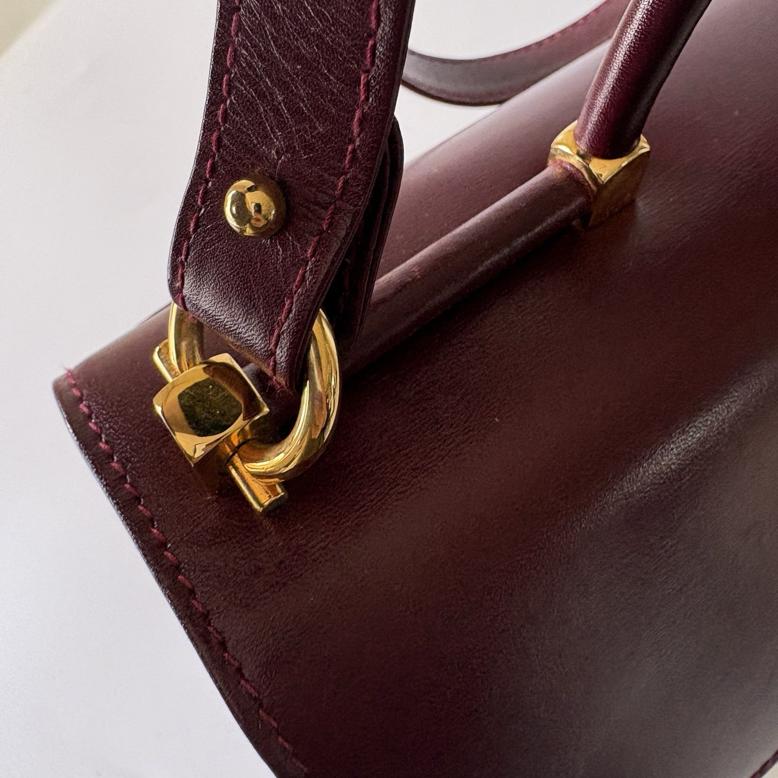 Authentic BALLY Hand bag Burgandy Leather From Japan 01058