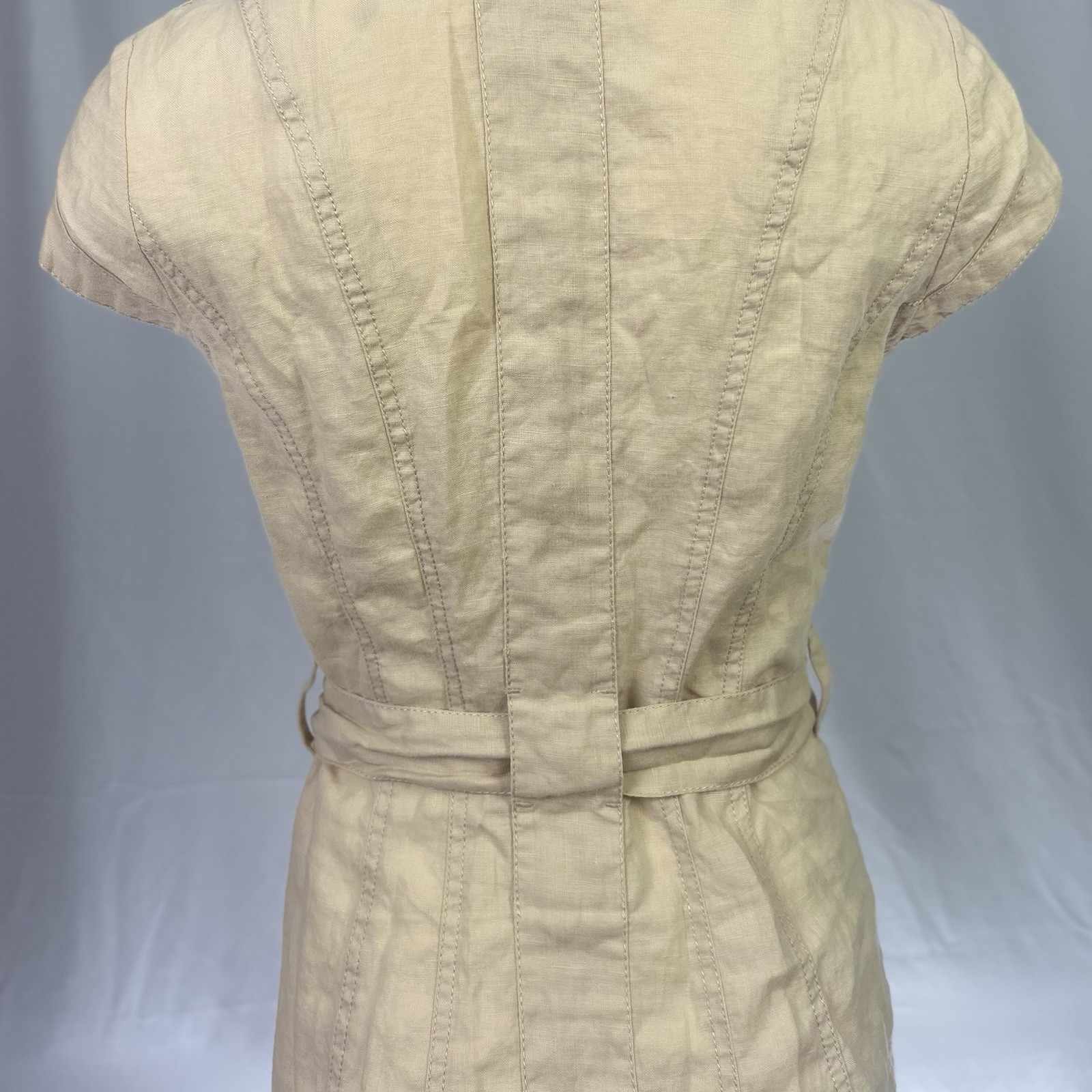 Apanage Vintage Y2K Jacket Top Safari 100% Linen Belted Khaki Short Sleeve US 4