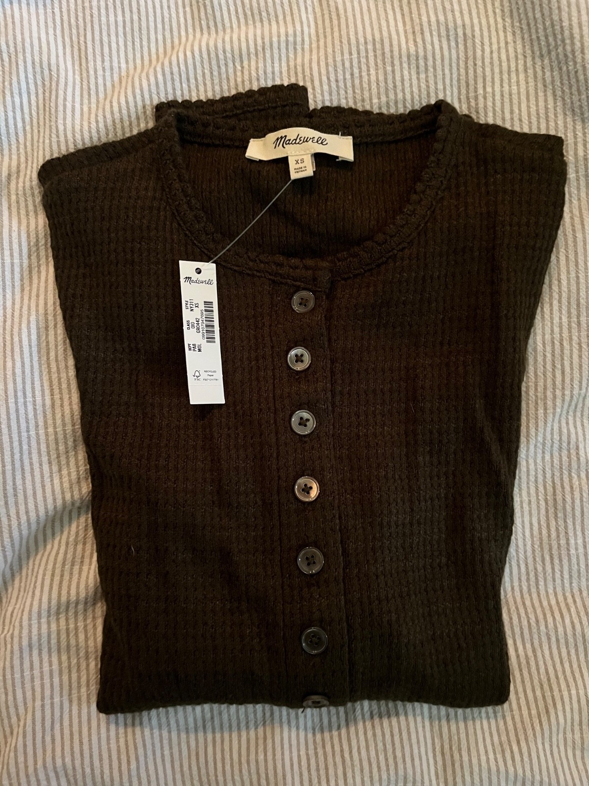 NWT Madewell Waffle-Knit Cutaway Crewneck Cardigan – Midnight Olive Green XS