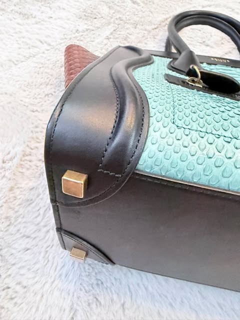 Authentic Celine Luggage Phantom Bag Handbag Black Mint Python Leather