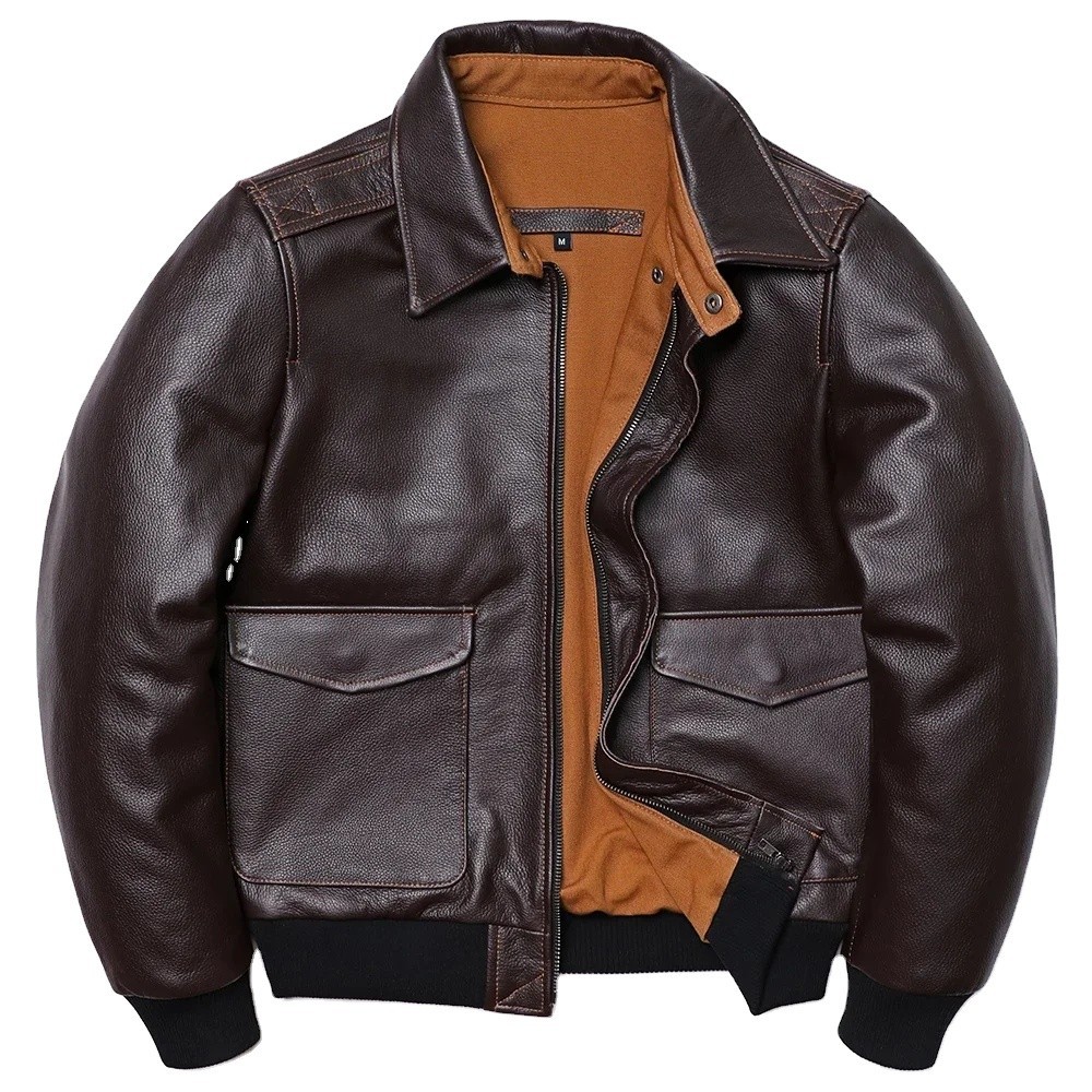 Men’s Genuine Leather A2 Flight Jacket Dark Brown Aviator Bomber Coat