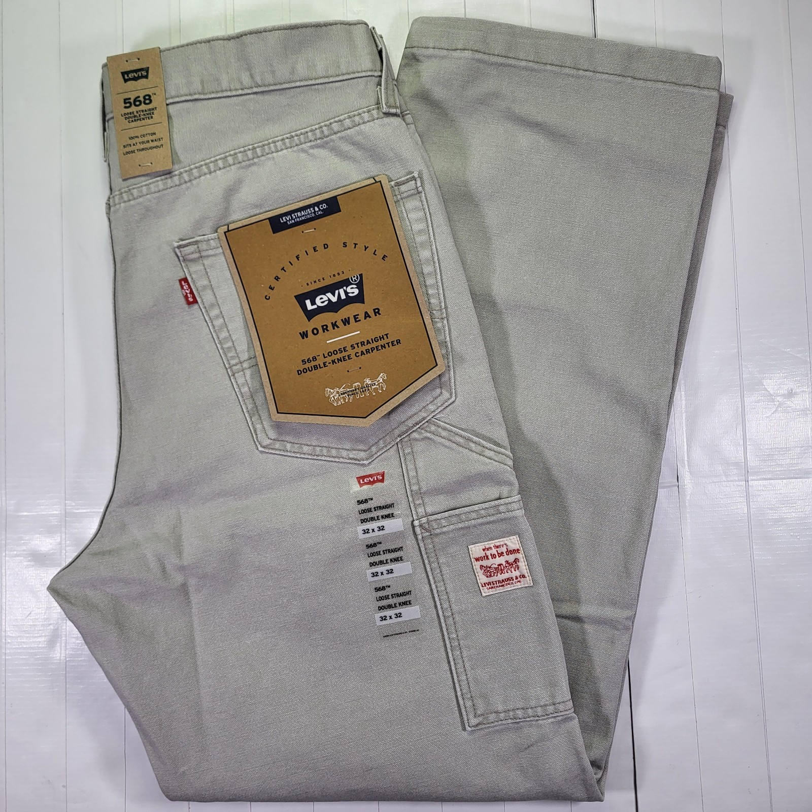Levis 568 Double Knee Jeans 32×32 Carpenter Utility Loose Straight Men’s Gray