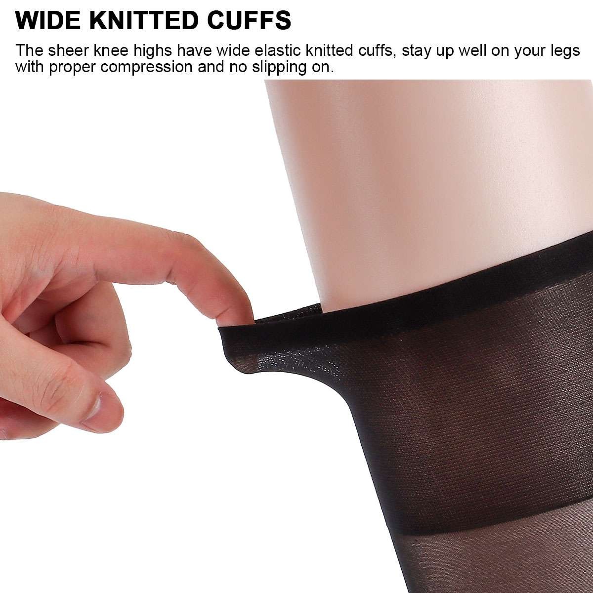 4/8Pairs Women Knee High Nylon Hose Sock Skin/Black Stretchy Sheers Stockings