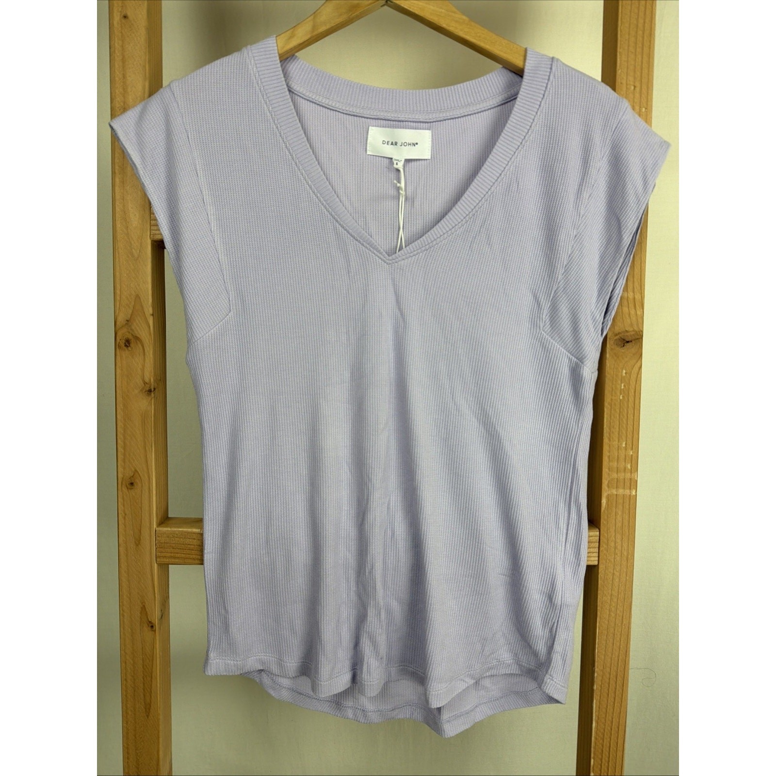 NWT Dear John URI Lavender V Neck Ribbed Capped Sleeves High Low Top #1103 SZ XL