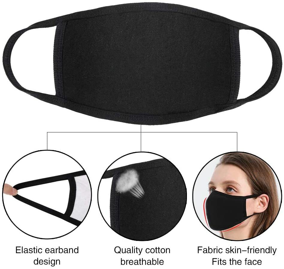 10PCS Cotton Face Mask Double Layer Reusable and Washable Unisex Black Color