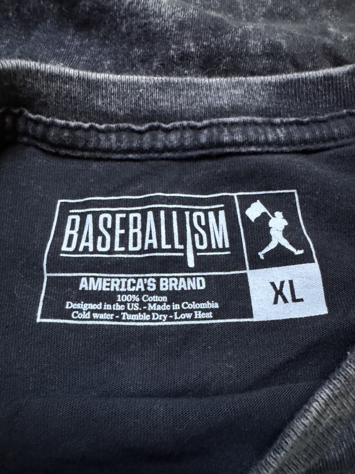 Baseballism Youth XL Black Acid Wash Graphic MLB Batterman Logo Patch Cotton Tee