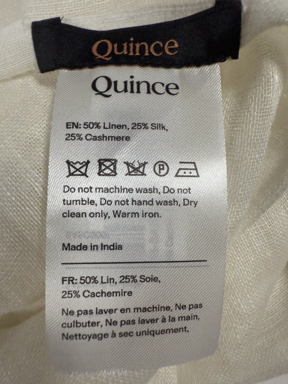 Quince Lightweight Linen Silk Cashmere Scarf Ivory 28×79 One Size
