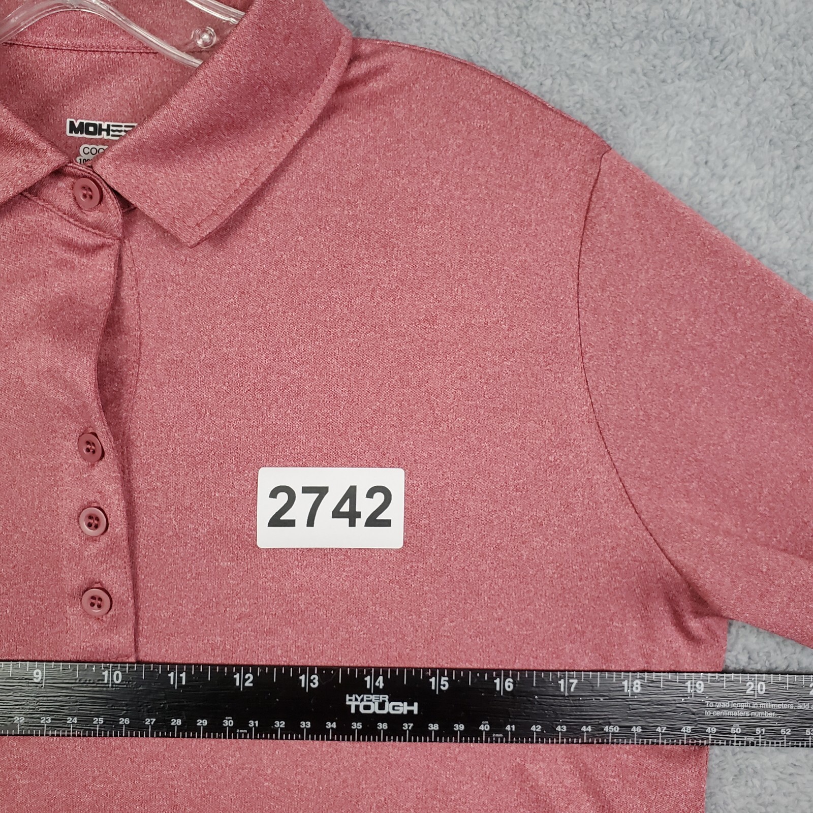 Moheen Womens Polo Shirt Size M Pink Collared 3 Qtr Sleeve Button Up Polyester