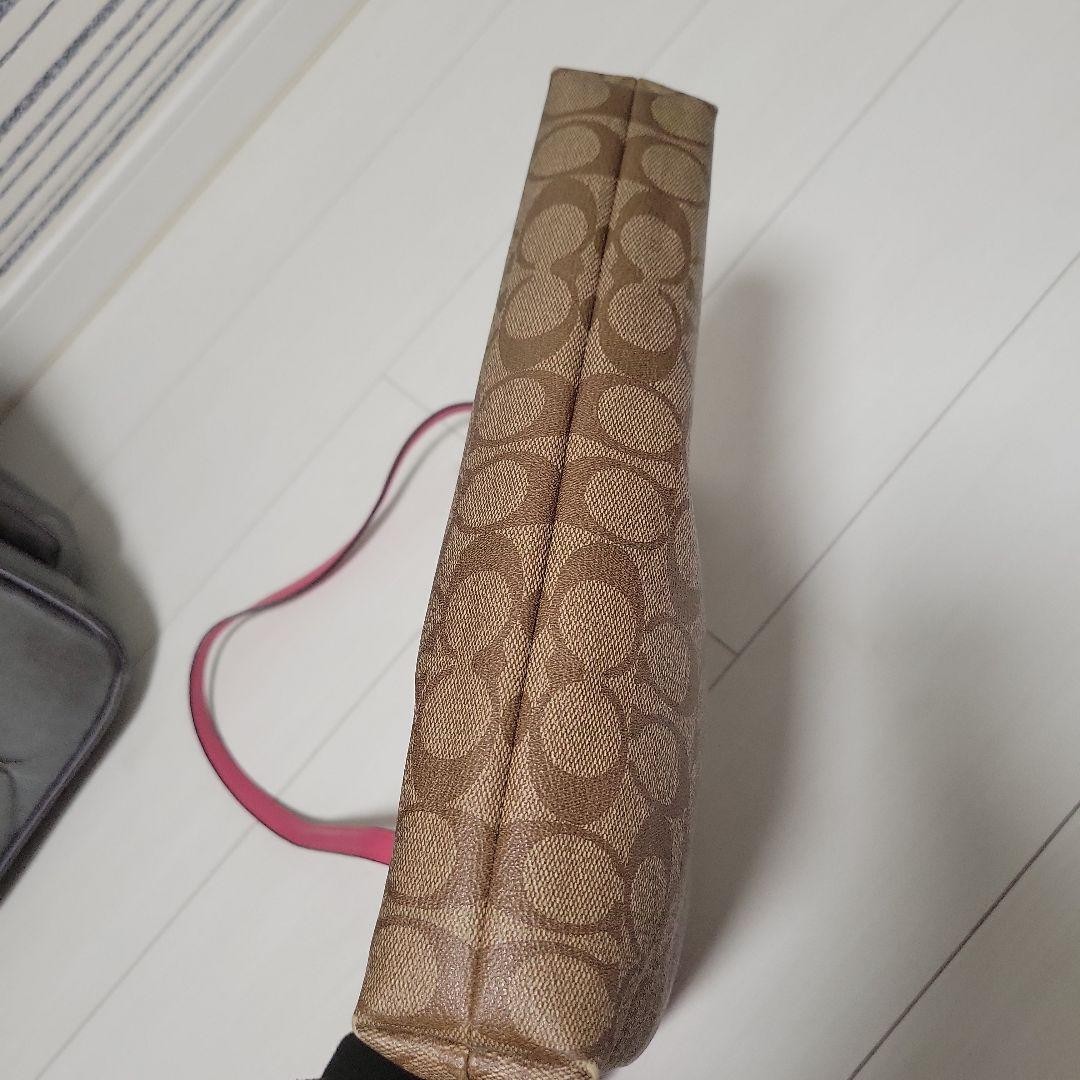 COACH Logo Pattern Shoulder Bag Beige Pink Synthetic Fiber Women’s Crossbody