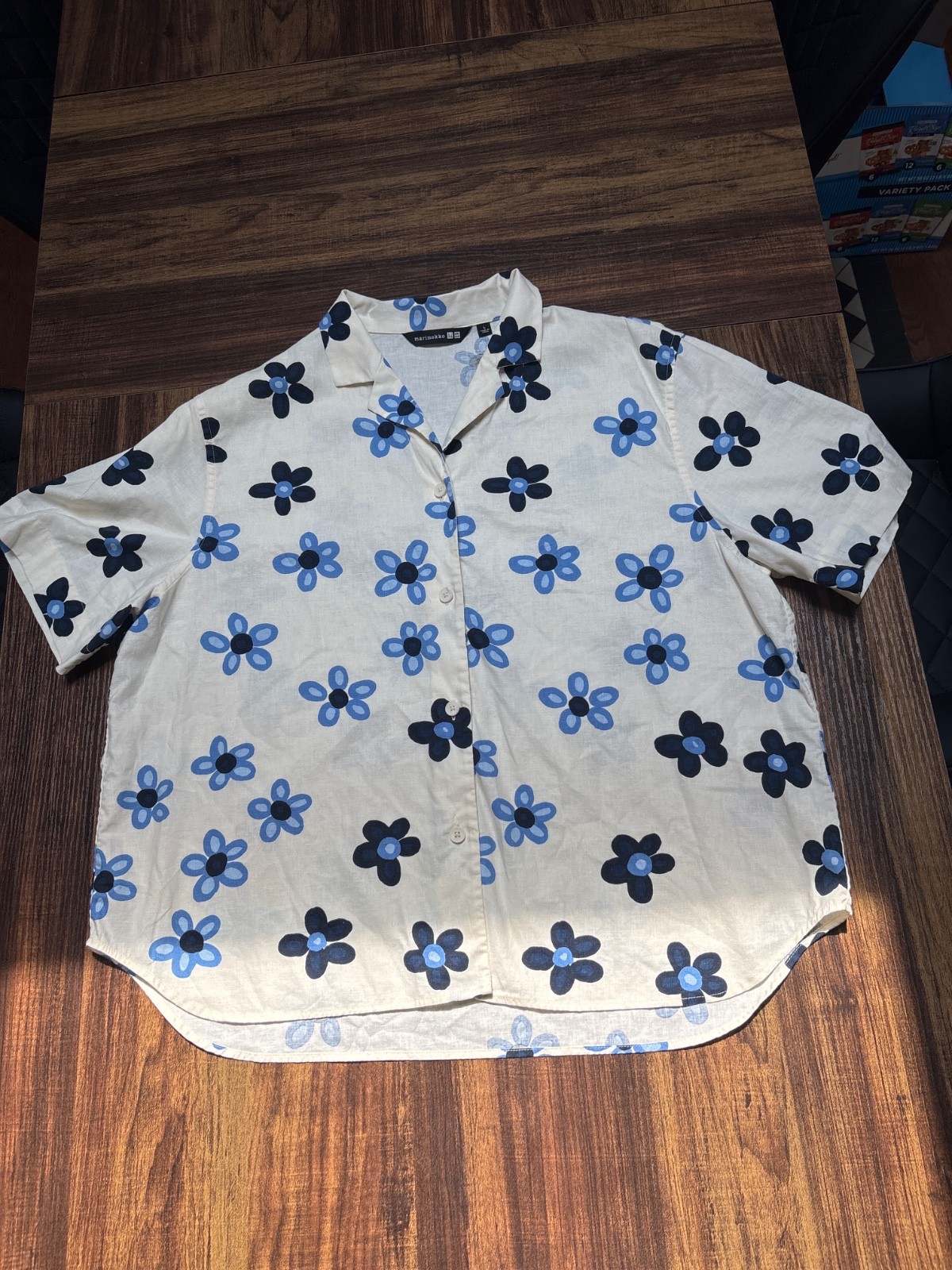 UNIQLO x Marimekko Oversized Linen Blend Button Shirt L Demeter Blue