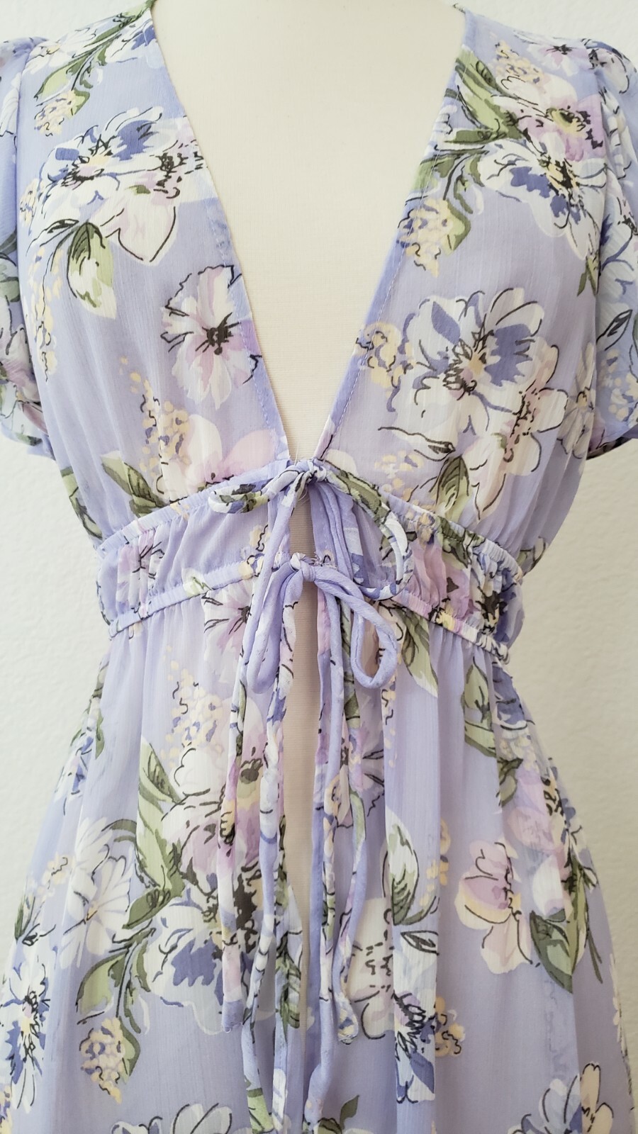 Anthropologie Top New Size Medium Purple Kimono Floral Sheer Chiffon Coquette