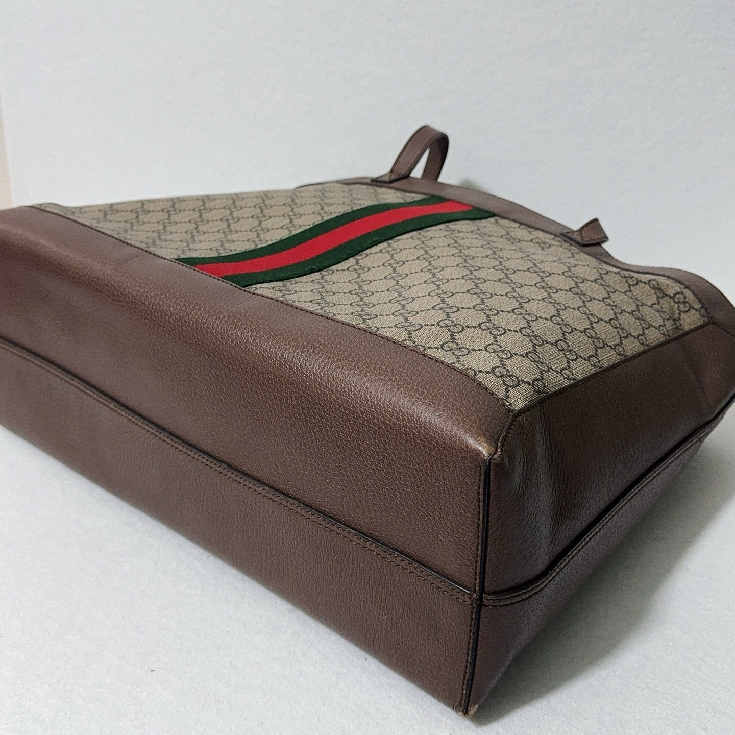 Gucci GG Supreme Monogram Web Ophidia Tote Brown