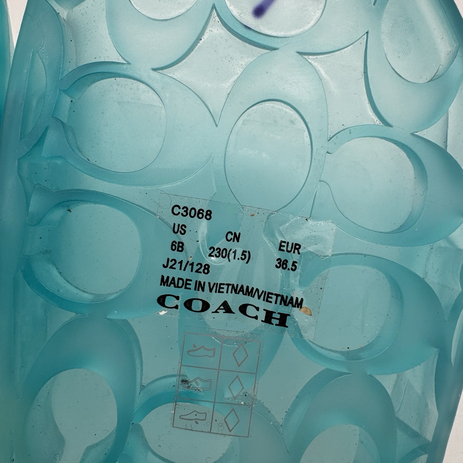 Coach Ulyssa Rubber Jelly Slide Sandals Sea Mist Blue Size 6B New Flaw C3068
