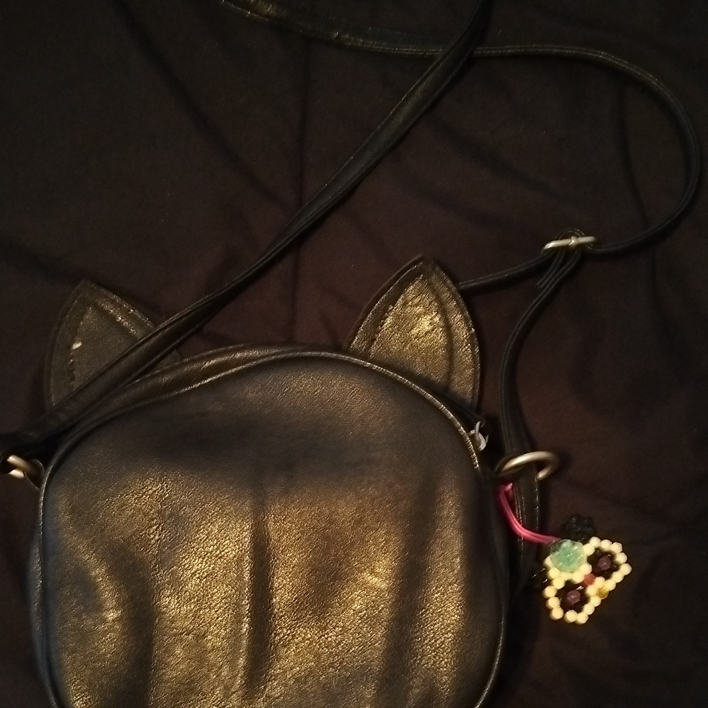 Dog Face Round Mini Crossbody Bag Black/White/Pink Zip Strap Charm Applique