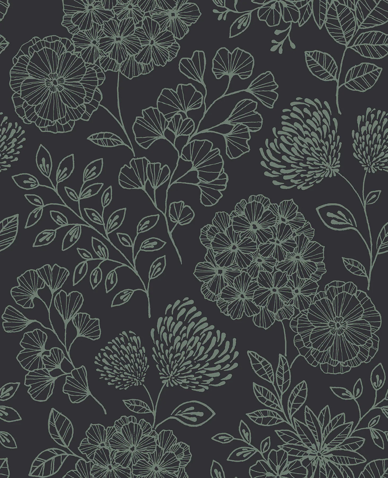 Scott Living 56.4-sq ft Charcoal Non-woven Floral Unpasted Wallpaper|16820