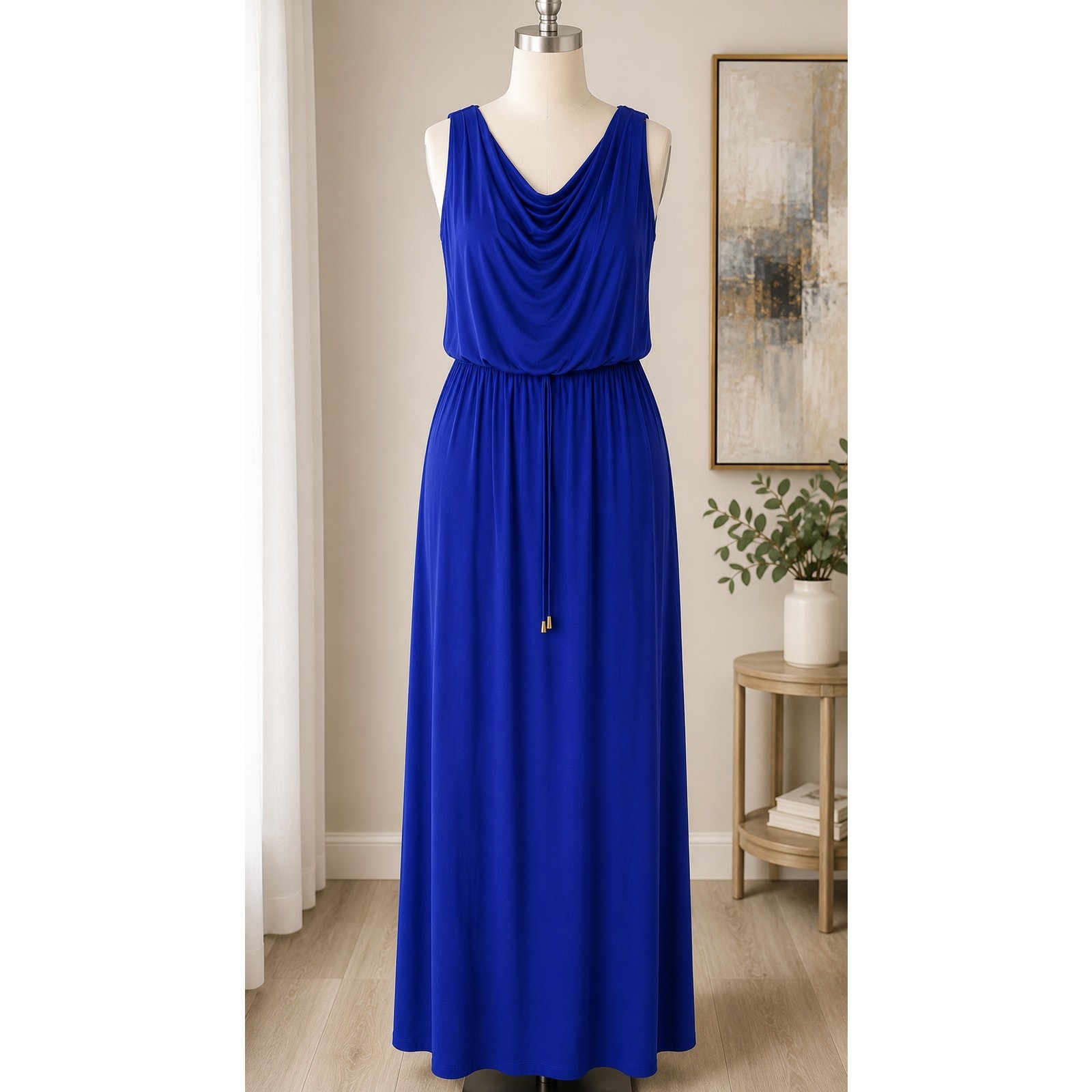 Women’s Royal Blue Sleeveless Cowl Neck Maxi Dress 3X Stretch Lined