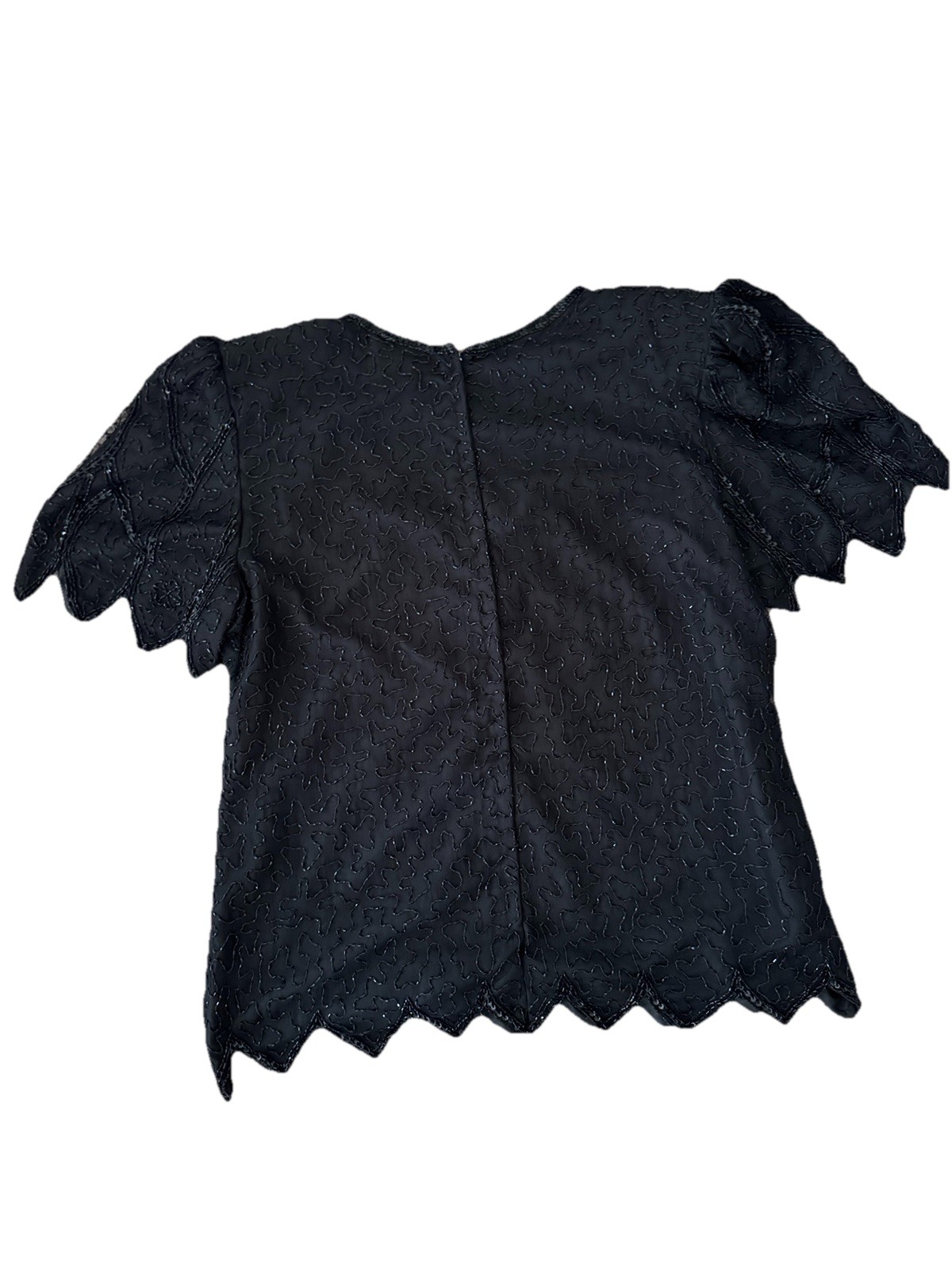 Vintage Gunit Fashions Black Beaded Sequin Blouse 1X Plus Short Sleeve