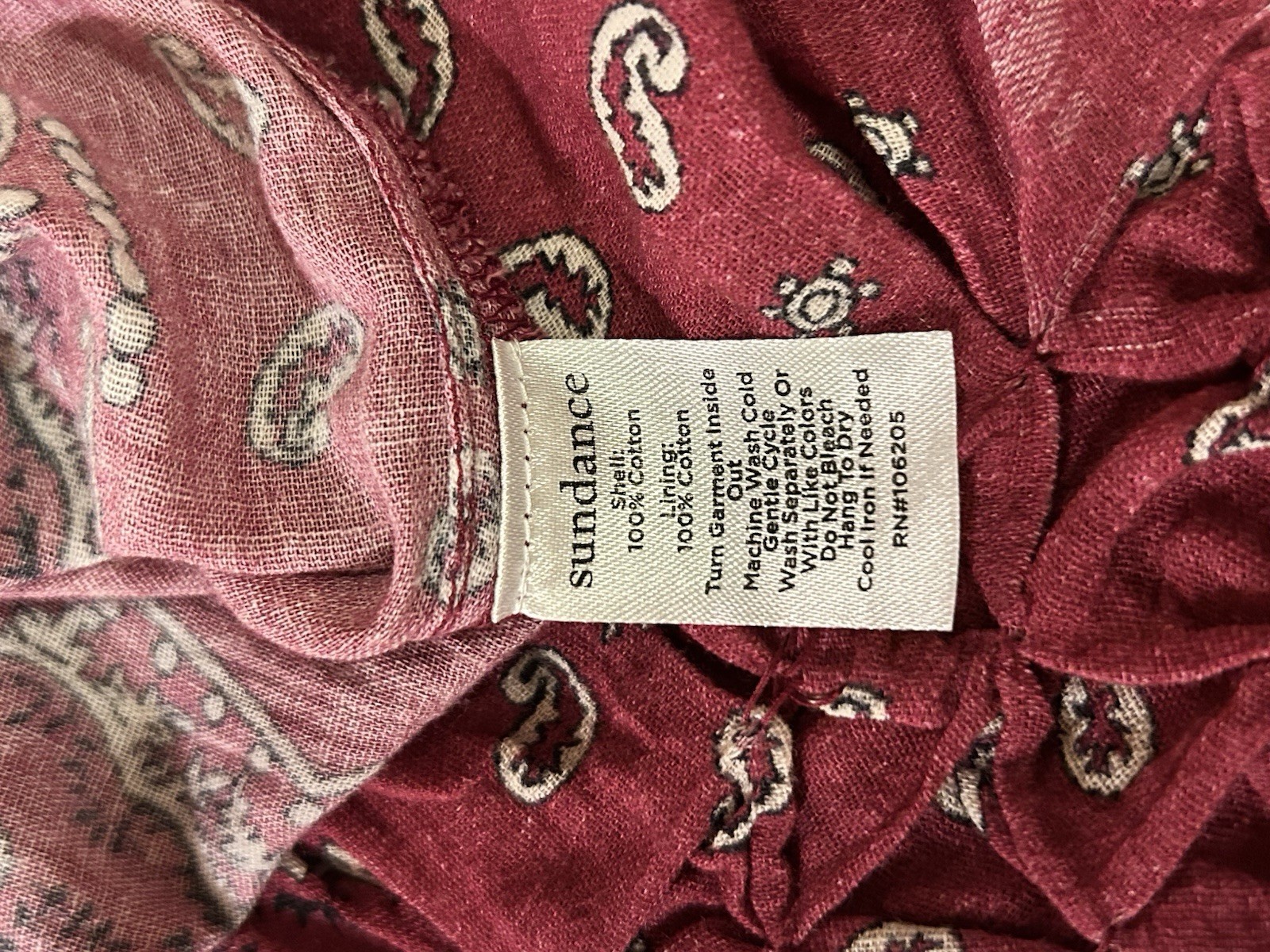 Sundance Women’s Red Paisley Button Front Ruffle Cotton Peasant Blouse, M