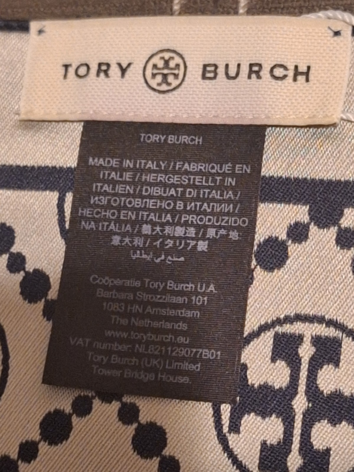 Brand New Tory Burch T Monogram Two Tone Scarf Tory Navy/New Ivory 27 X 27 In.