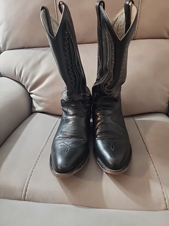 A JAMA PRODUCT Black Leather Cowboy Western Roper Boots Mens 9.5 D