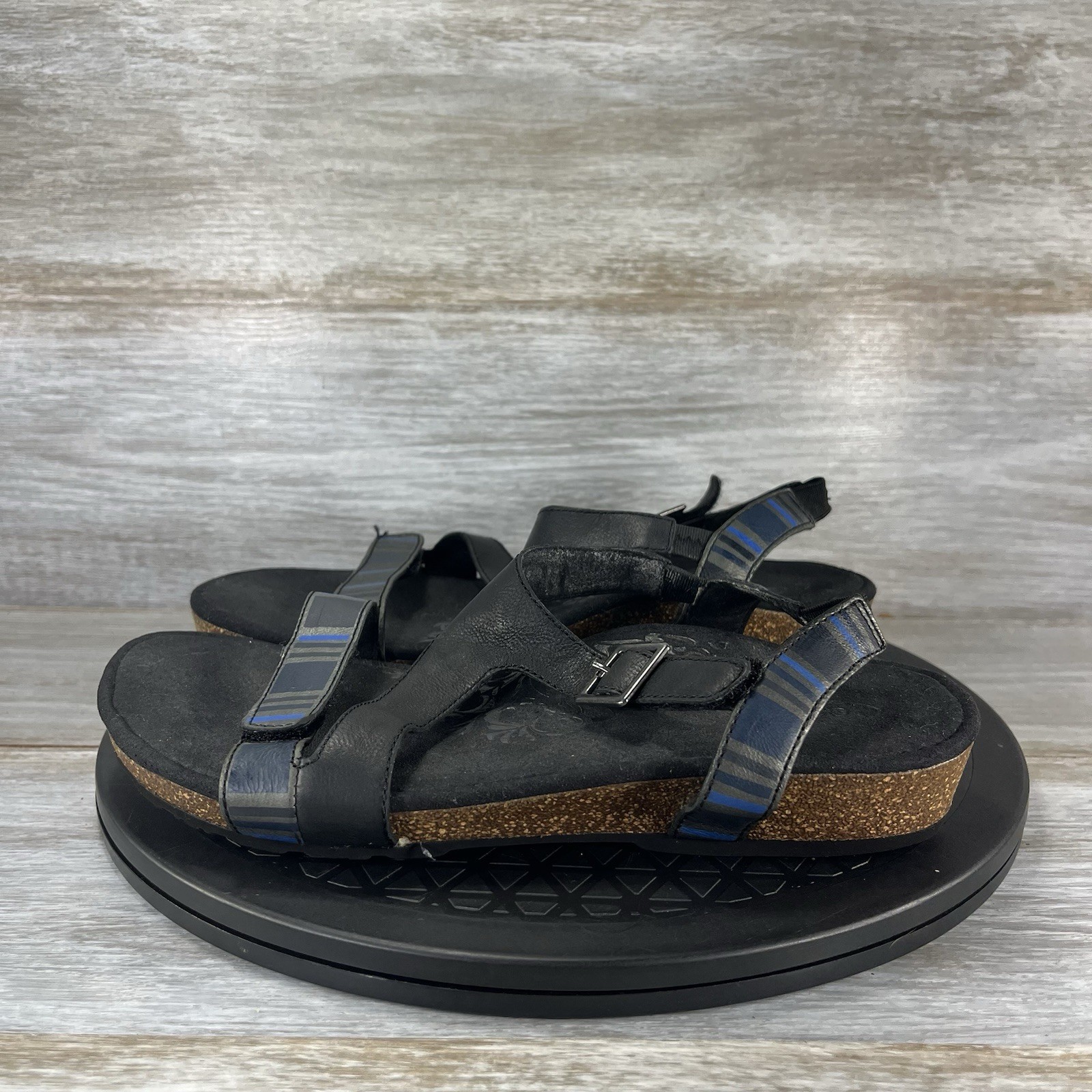 Aetrex Women’s Black Leather Arch Support Adjustable Sandals Size 9.5