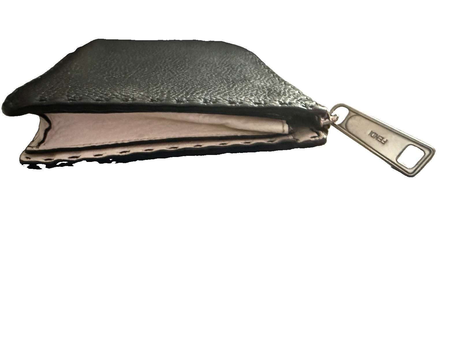Authentic Fendi Selleria Leather Zip Pouch Clutch Black Green Wristlet Italy