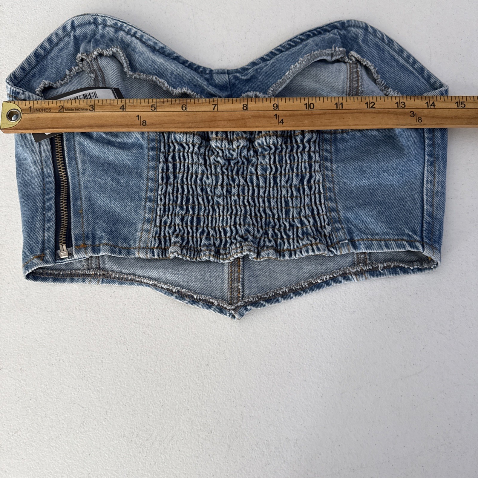 PRETTY LITTLE THING WOMENS LARGE DENIM BUSTIER TOP SWEET HEART WESTERN COQUETTE