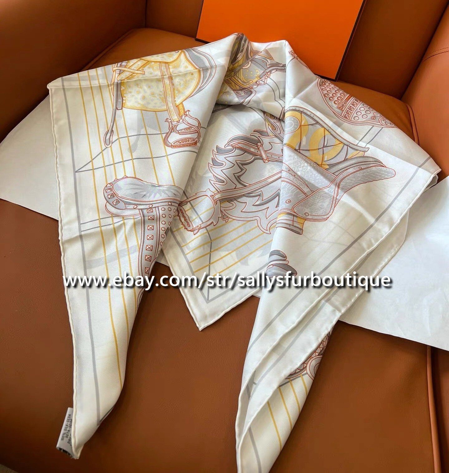 Sallys Boutique 14~18 Momme Twill Silk Wrap Scarf Saddle Print Square Shawl 35″