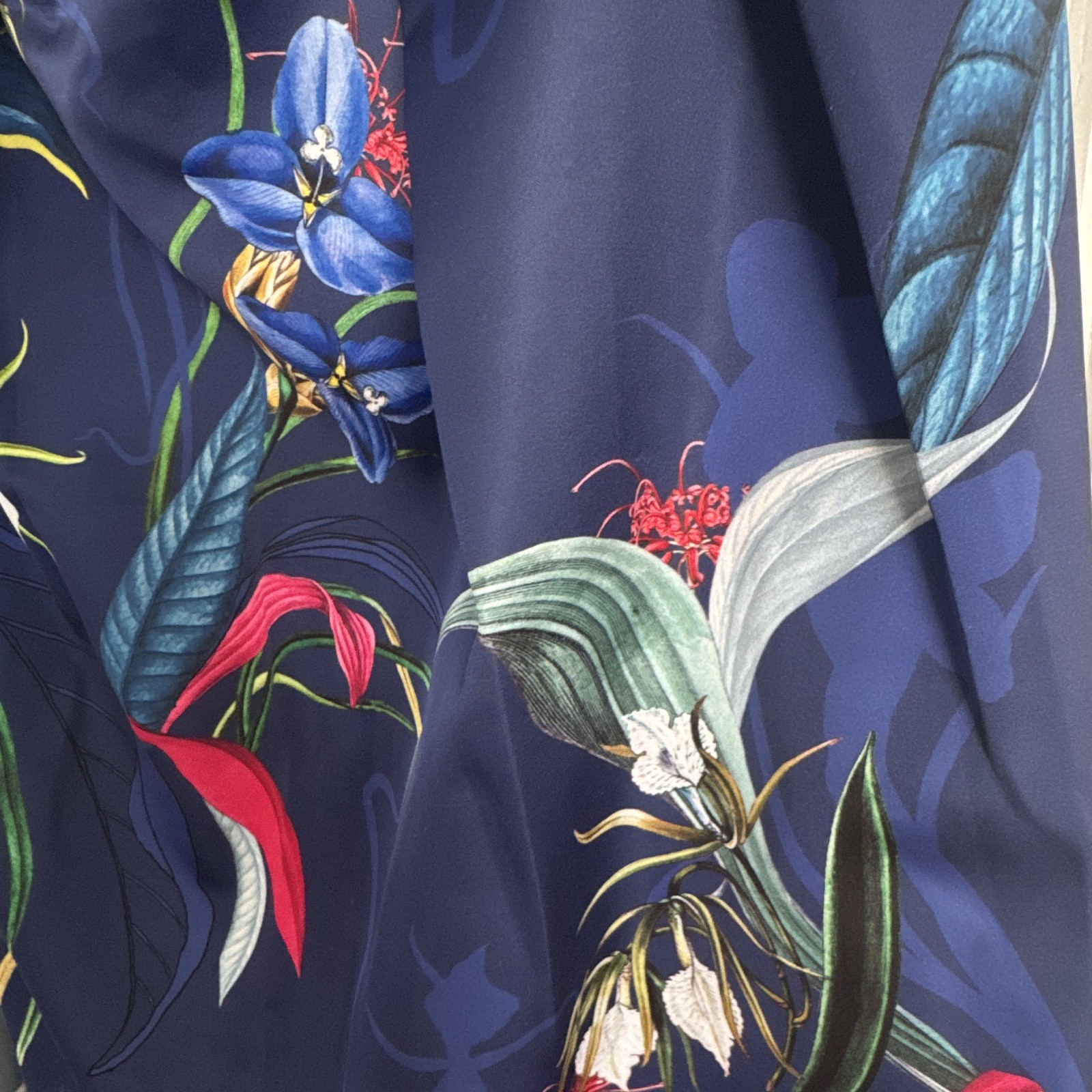 NEXT Navy Floral Satin A-Line Midi Lined Zip Skirt Tall UK 20