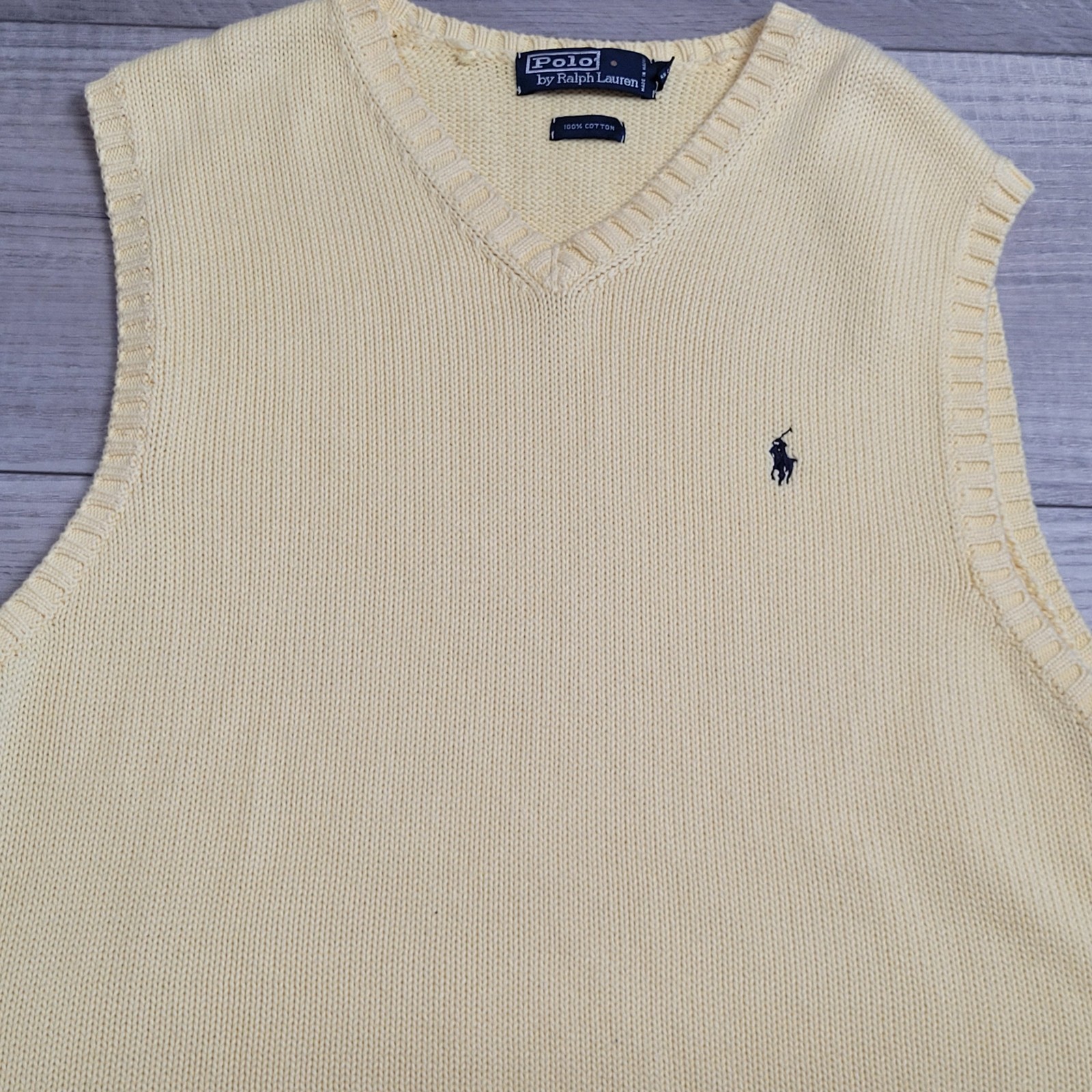 🐎 VTG Polo Ralph Lauren Macau Sweater Vest Men M Butter Yellow Preppy 90’s Y2K