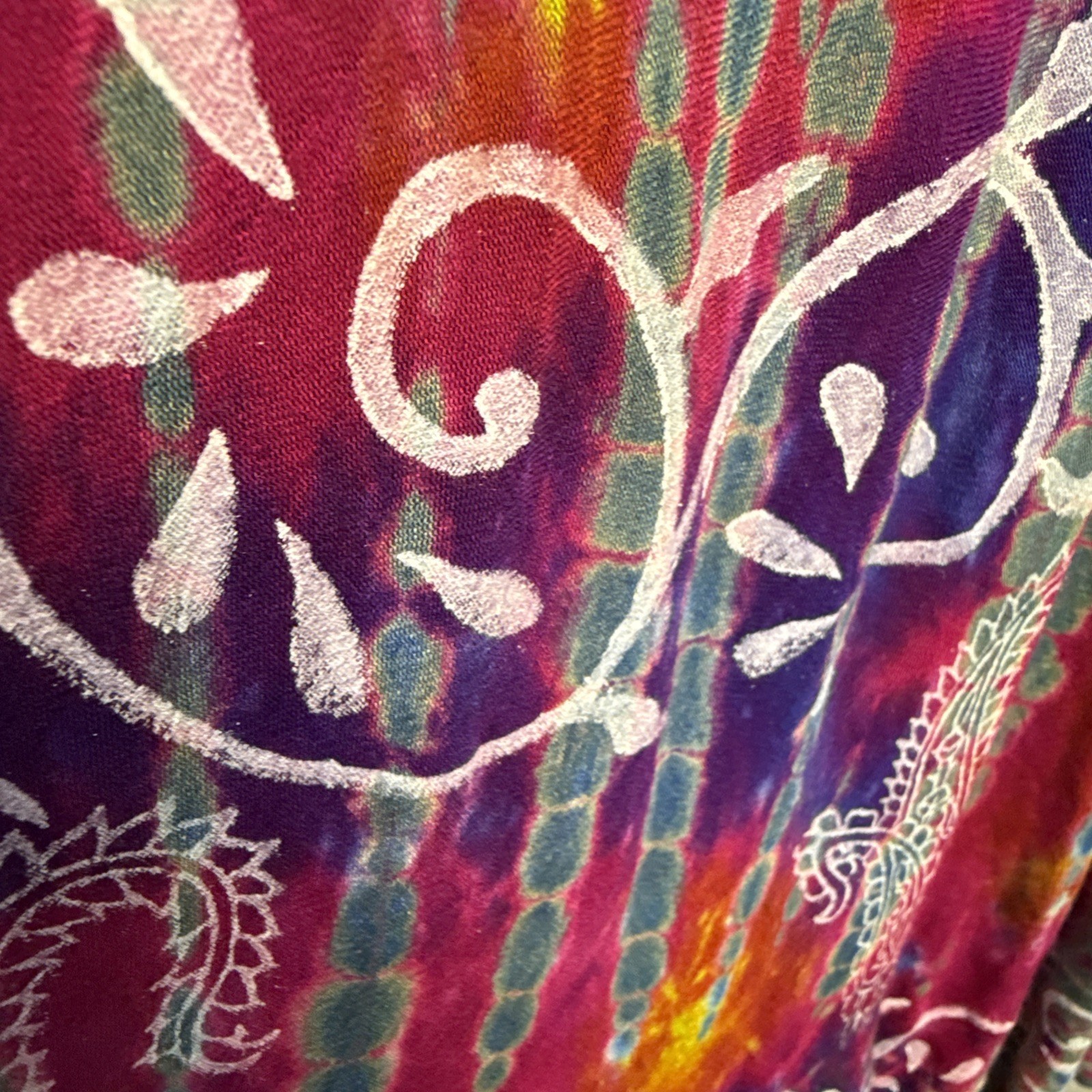 India Boutique Womens Dress Boho Flowy Coverup OS Tie‑Dye Paint Floral Lace Trim