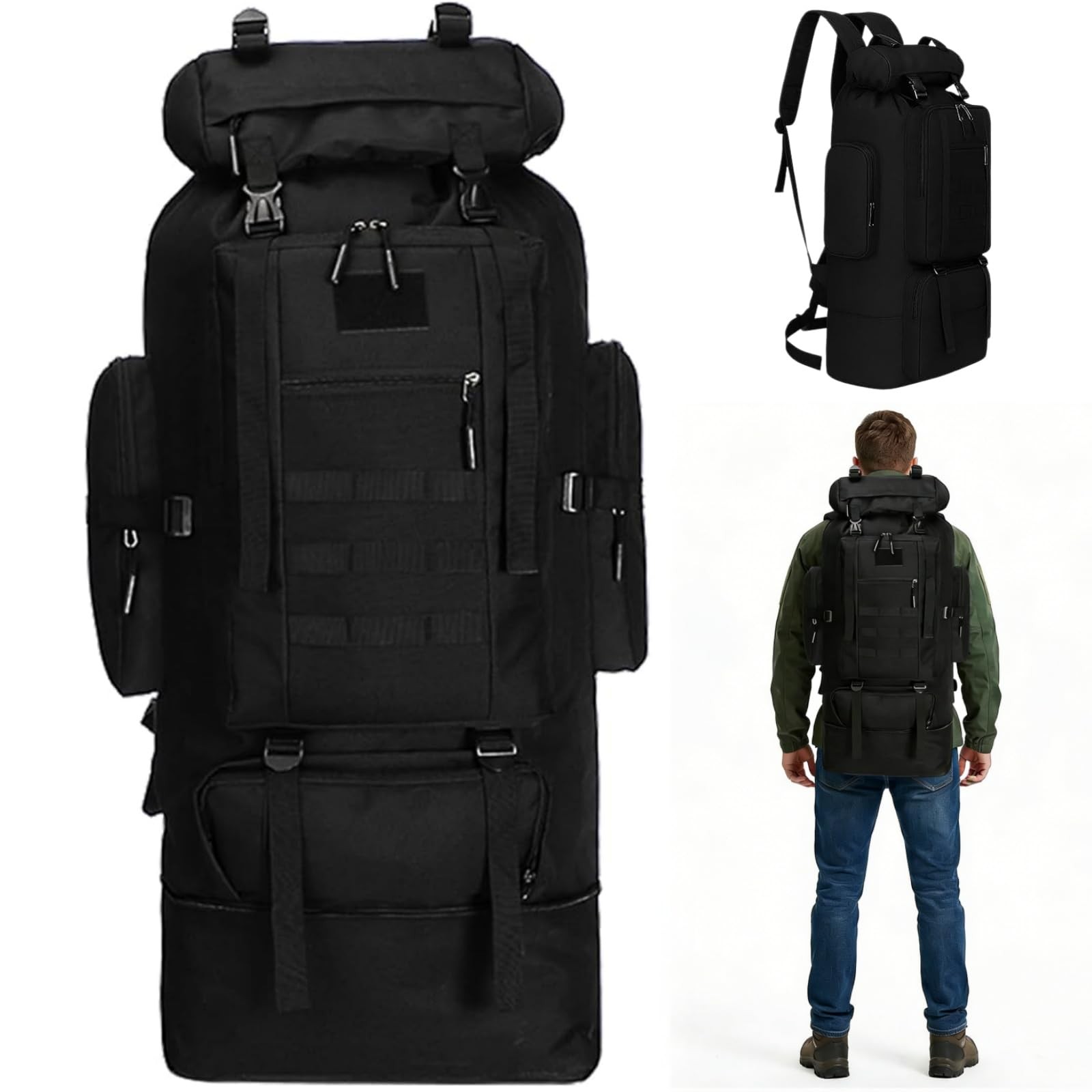 100L Camping Hiking Backpack, Molle Military Tactical Rucksack, Waterproof La…