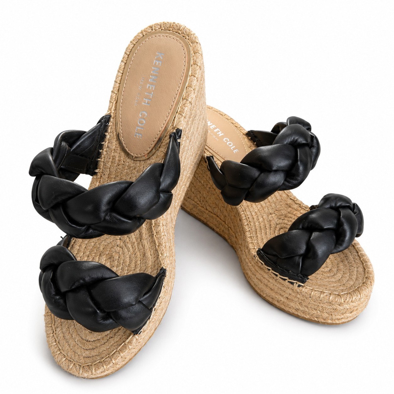 Kenneth Cole Olivia Braid Espadrille Wedge Sandals Black Women’s 6M