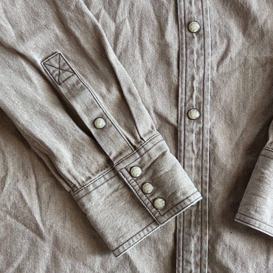 Tecovas Mens Pearl Snap Western Shirt Tan Denim Cotton Cowboy Ranch Wear M