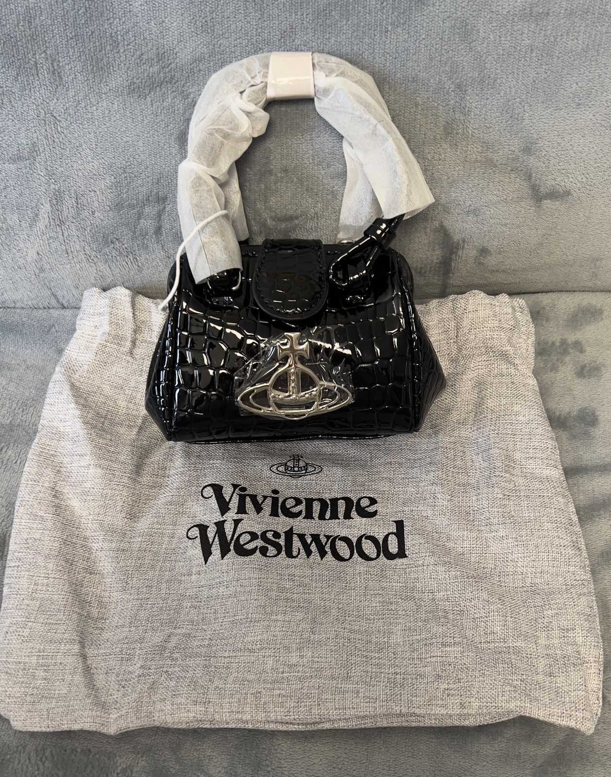 Vivienne Westwood Mini Croc Embossed Bag Black Handbag