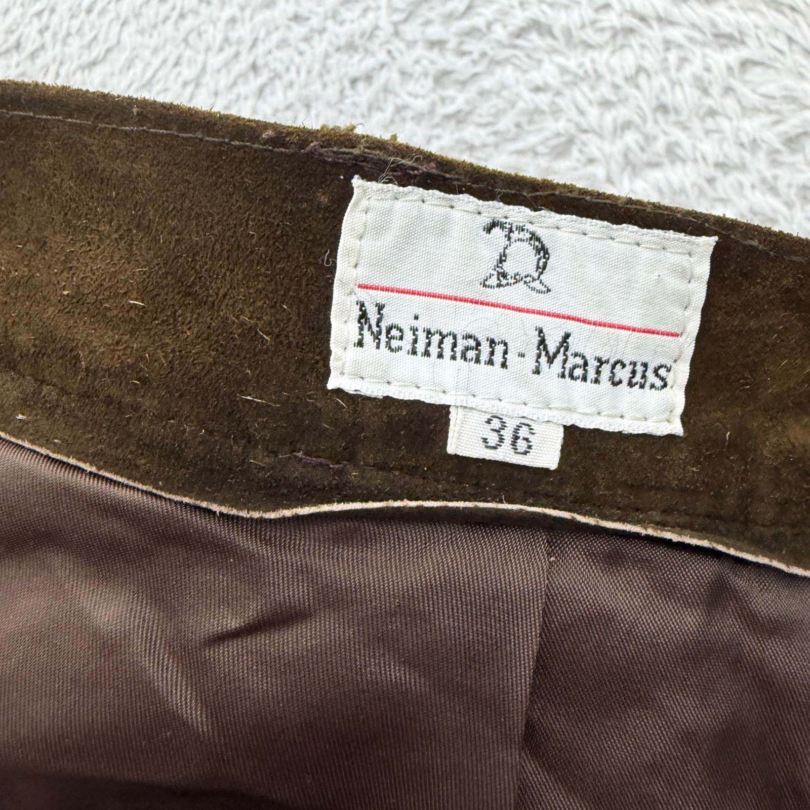 Neiman Marcus Vintage Brown Suede Leather Pants Mens 36 Straight Leg 5-Pocket
