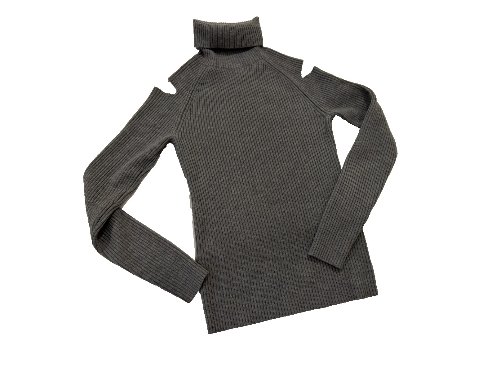 Theory Gray Rib Knit Cold Shoulder Turtleneck Sweater Women’s Medium Wool Blend
