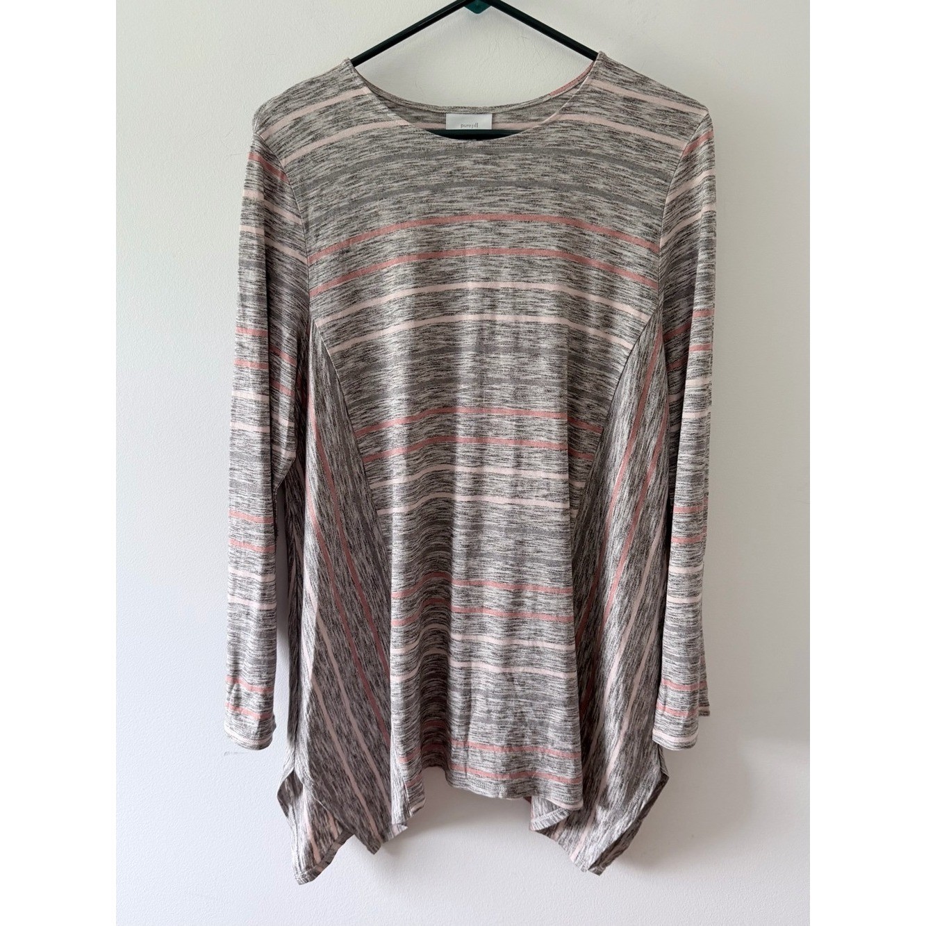 pure Jill x J Jill Gray Striped Modal Blend Longline Tunic Top Size L