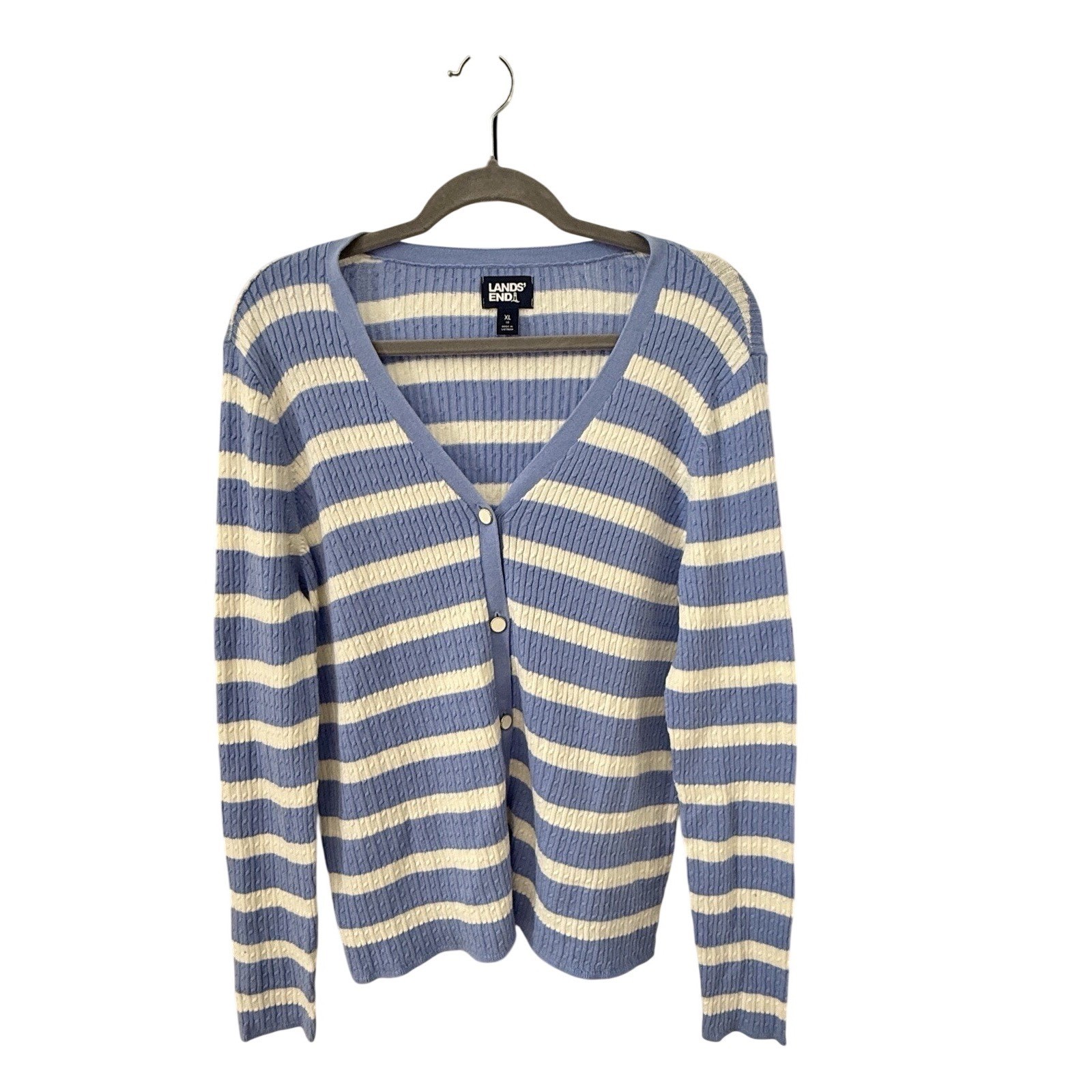 Land’s End Coastal Sky Blue Striped Cardigan XL
