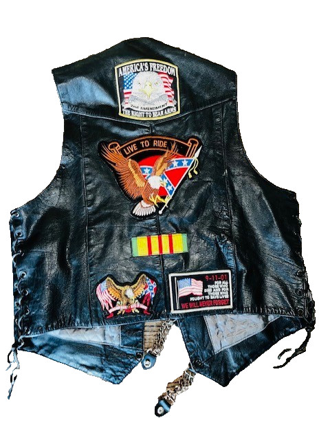 Geronimo Mens Black Leather Vest Side Lace Up Snap Front Quilted Liner Size 46