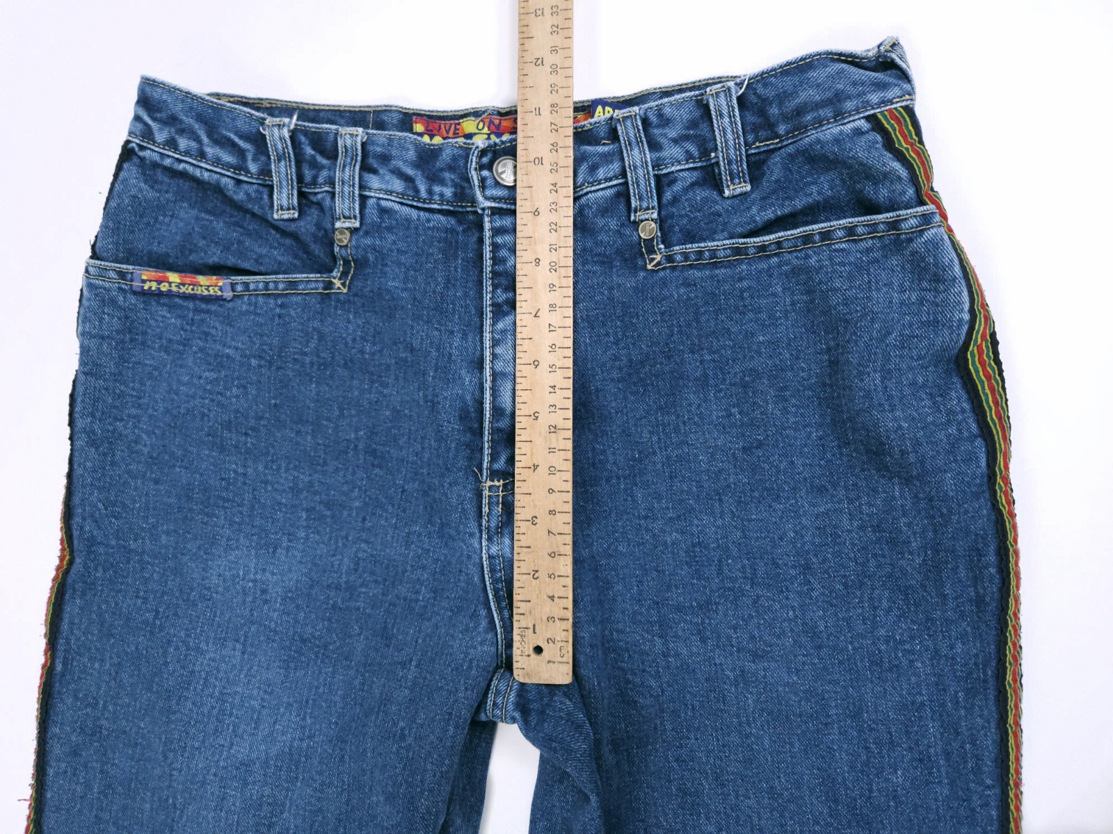 No Excuses Live On Stage Y2K Jeans Women’s 31×21 Flare Leg Ribbon Striped