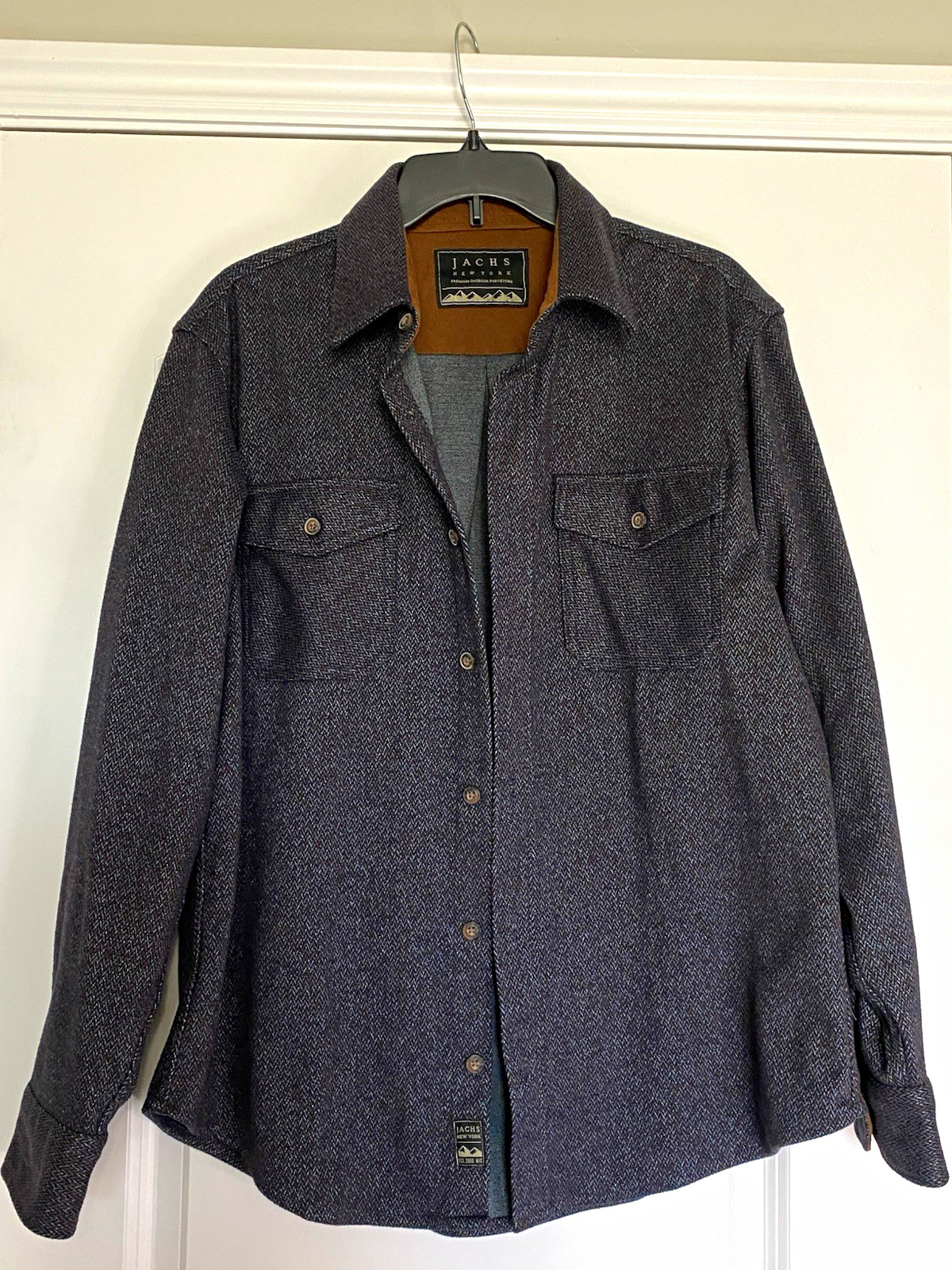 JACHS New York Premium Outdoor Men’s L Blue Herringbone Button Down Shirt