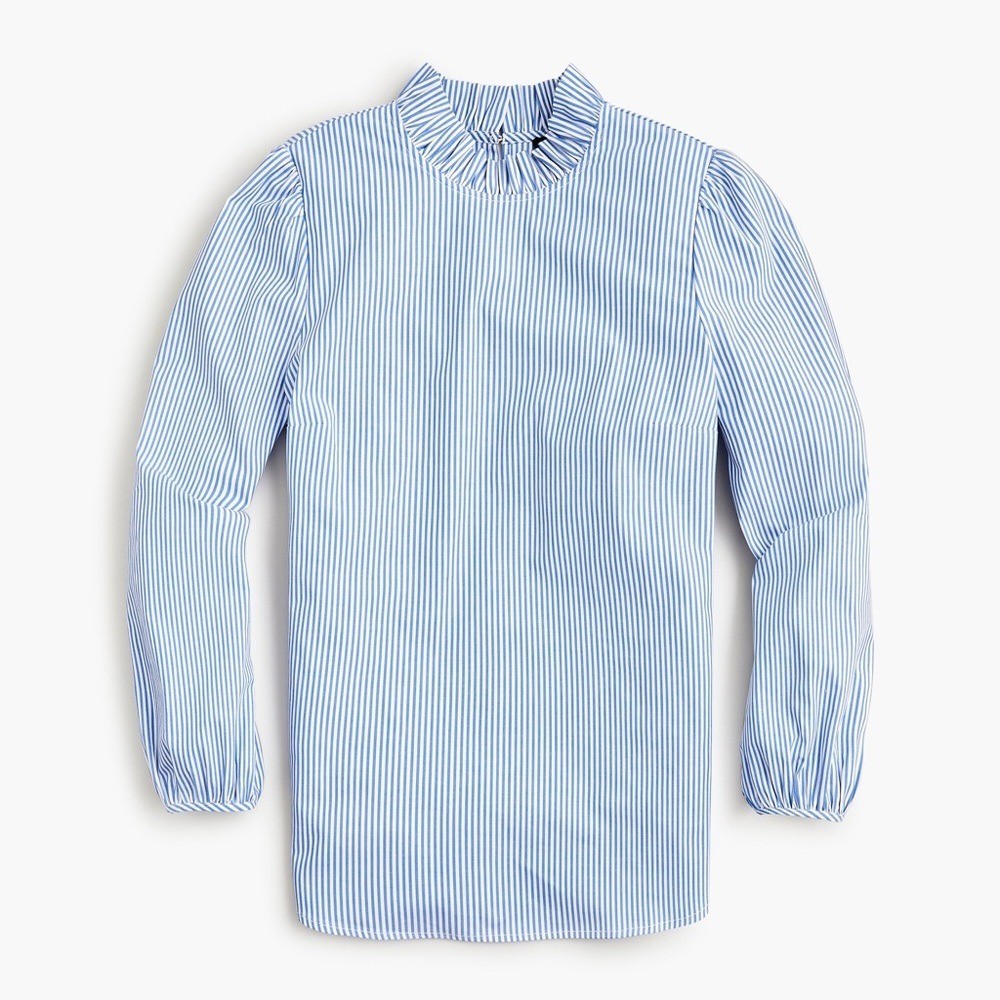 J Crew Long-sleeve ruffleneck top in stripe high neck puff sleeves women XS